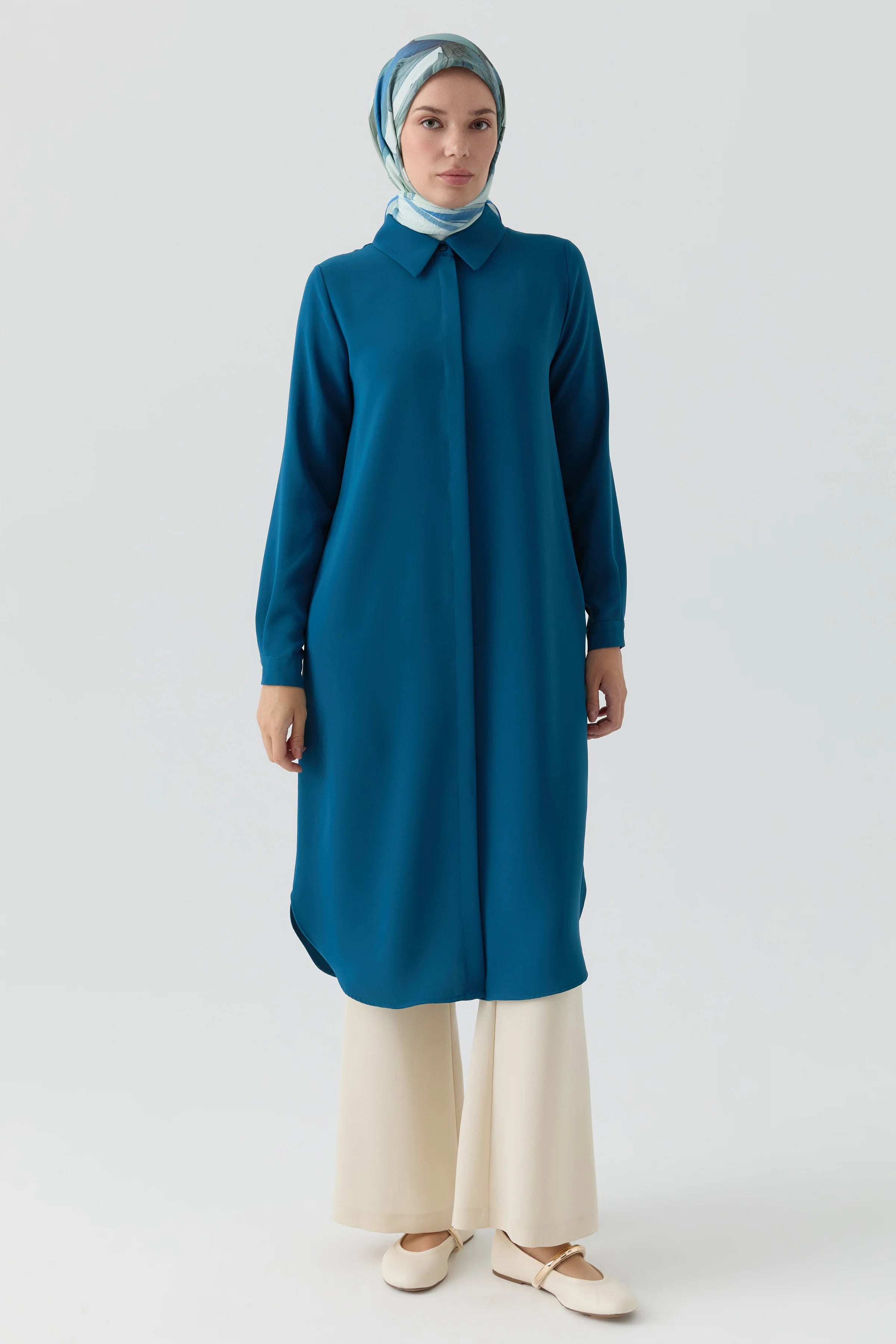 Gizli Patlı Basic Tunik - Petrol TUGBA