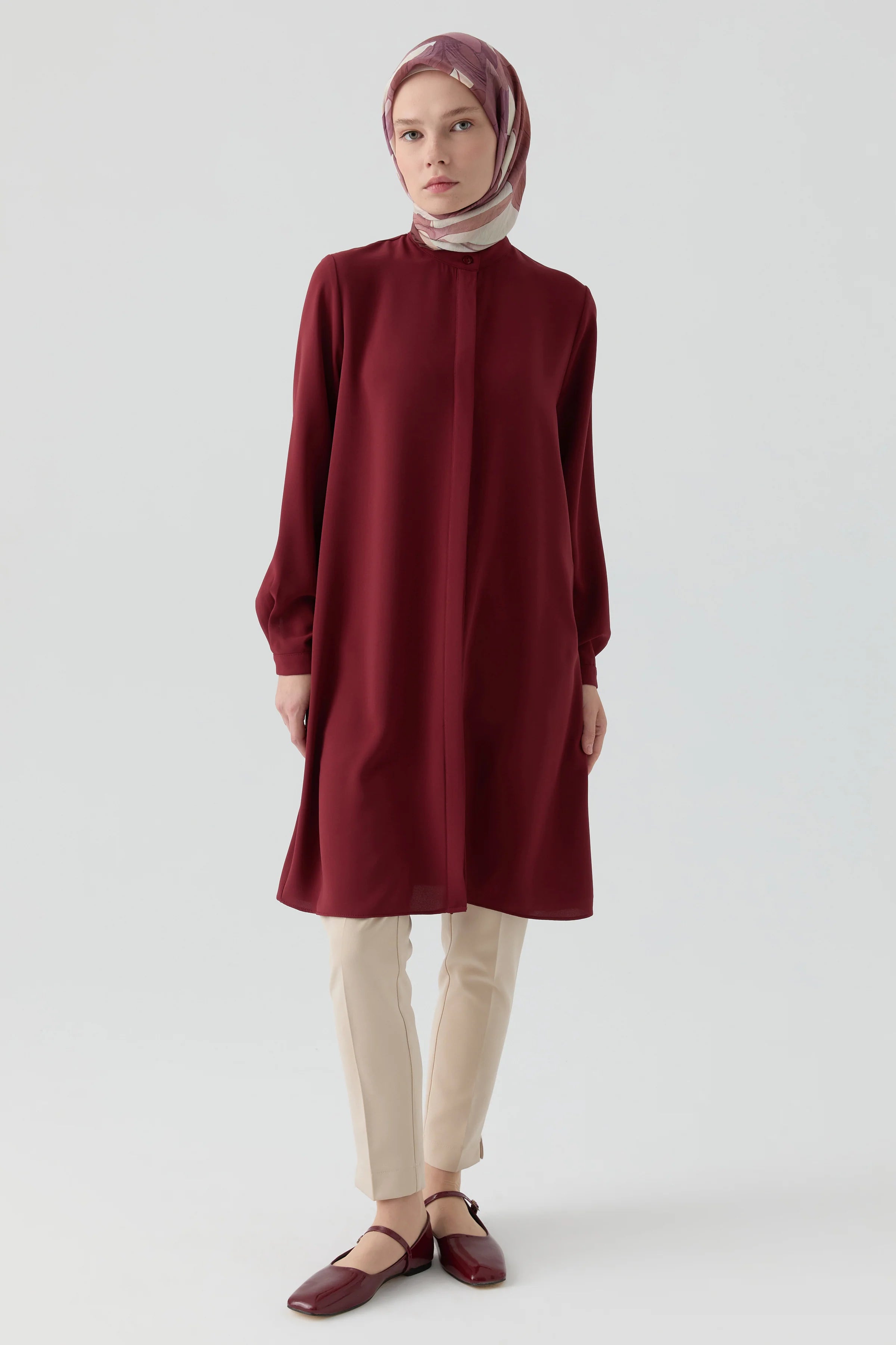 Hakim Yaka Gizli Patlı Tunik - Kiremit TUGBA