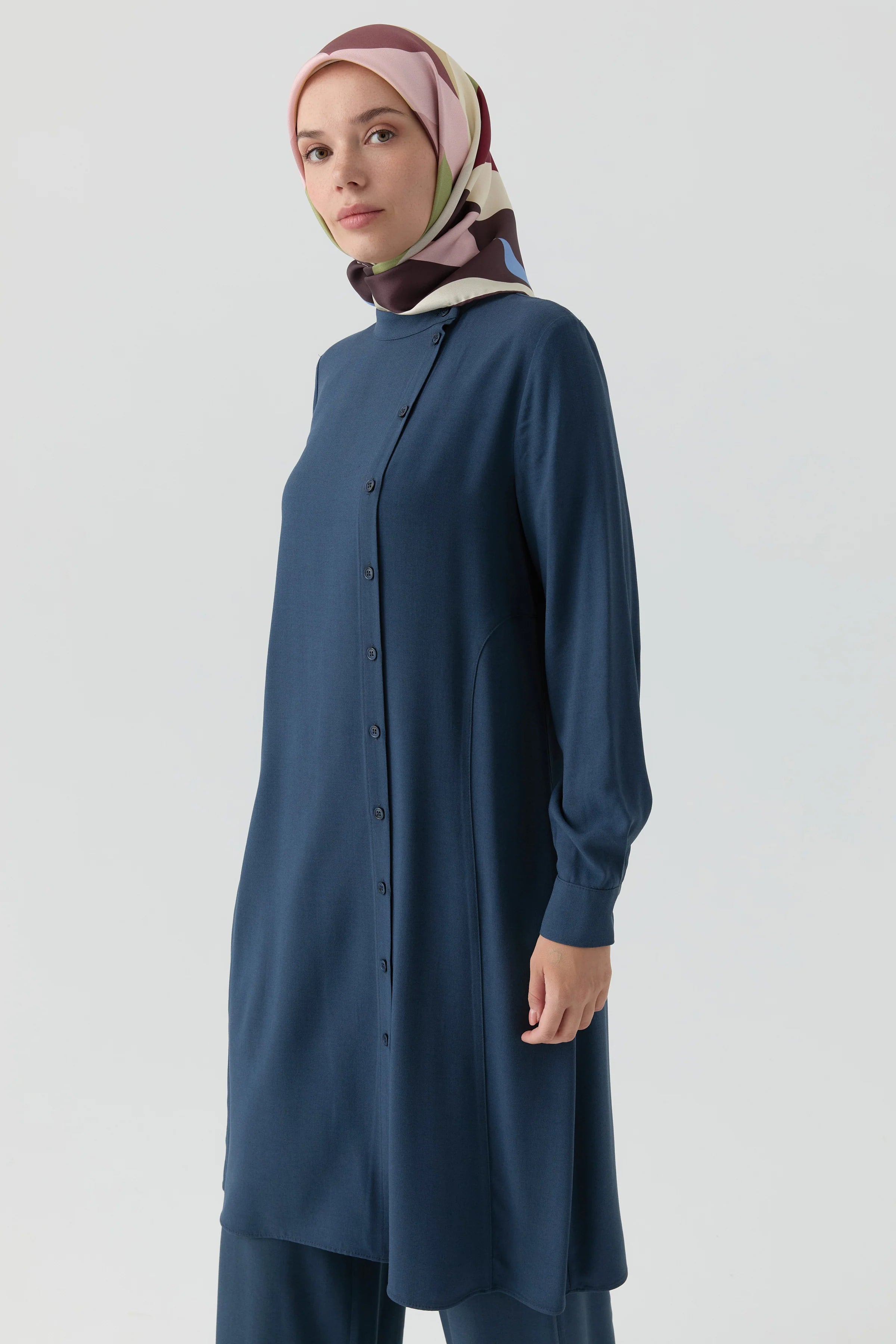 Yandan Düğmeli Tunik - İndigo TUGBA