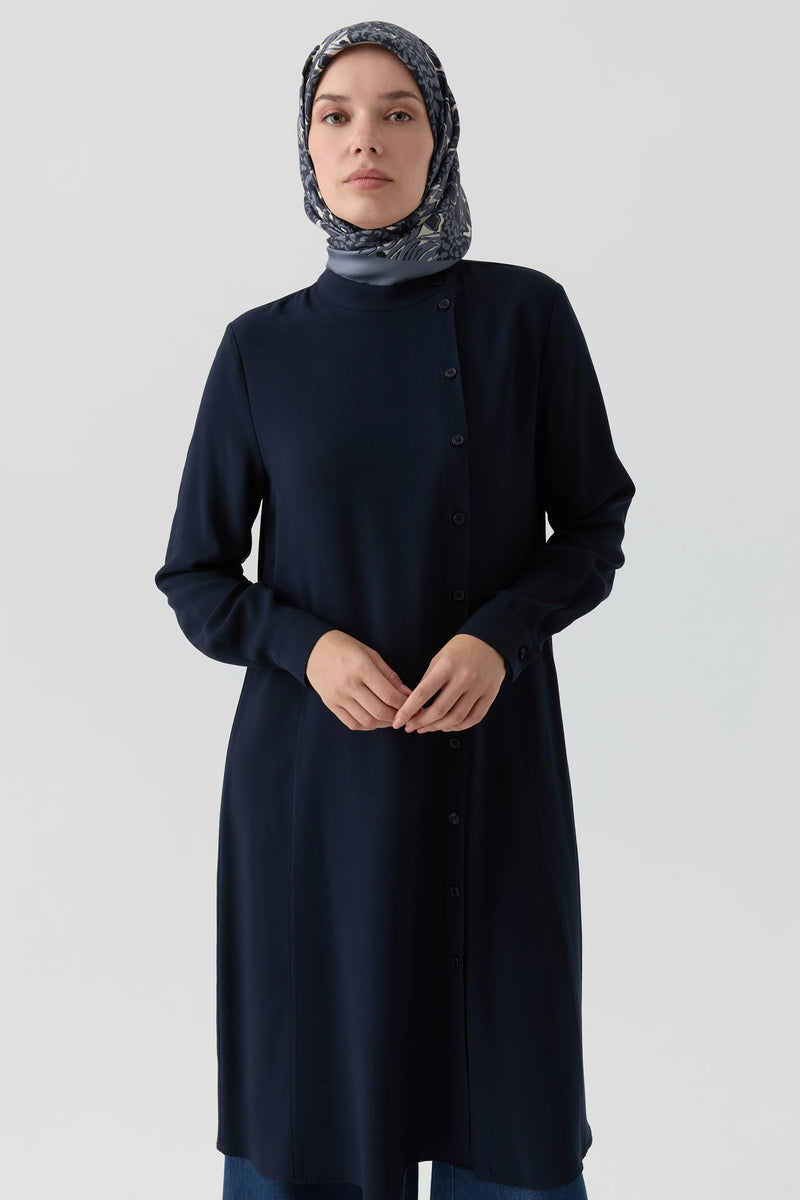 Yandan Düğmeli Tunik - Lacivert TUGBA
