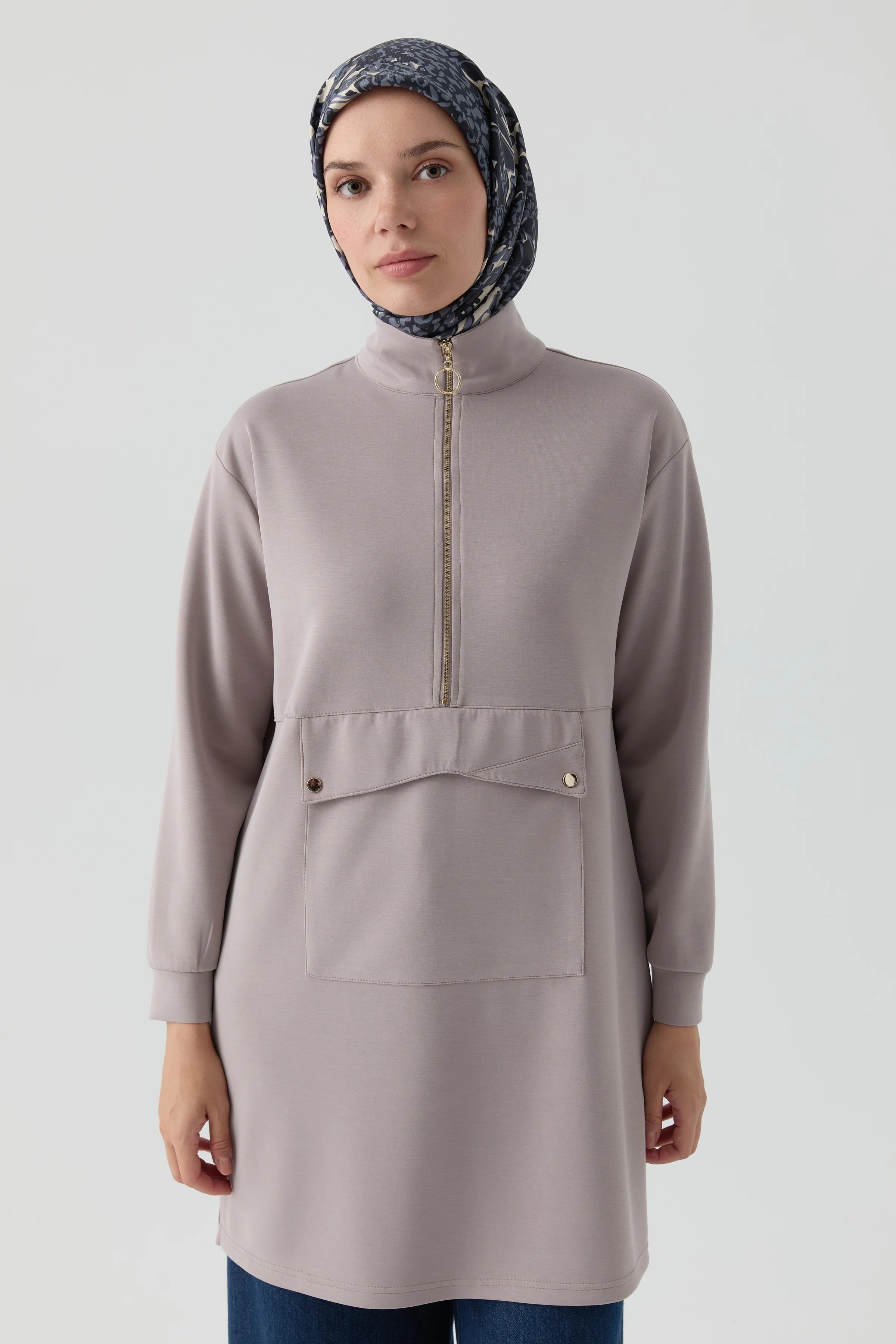 Cep Detaylı Tunik - Vizon TUGBA