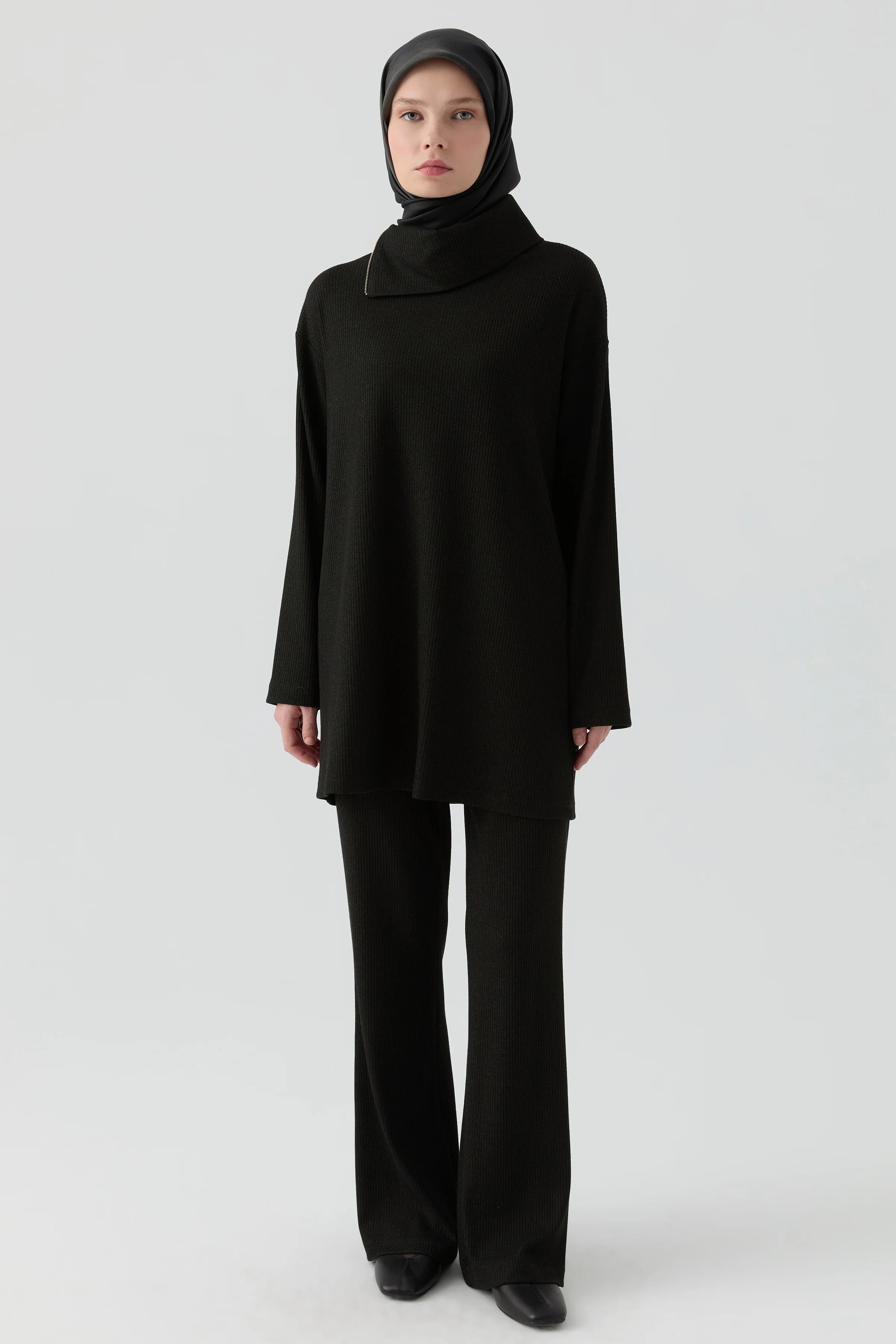 Kaşkorse Tunik Pantolon Takım - Siyah TUGBA