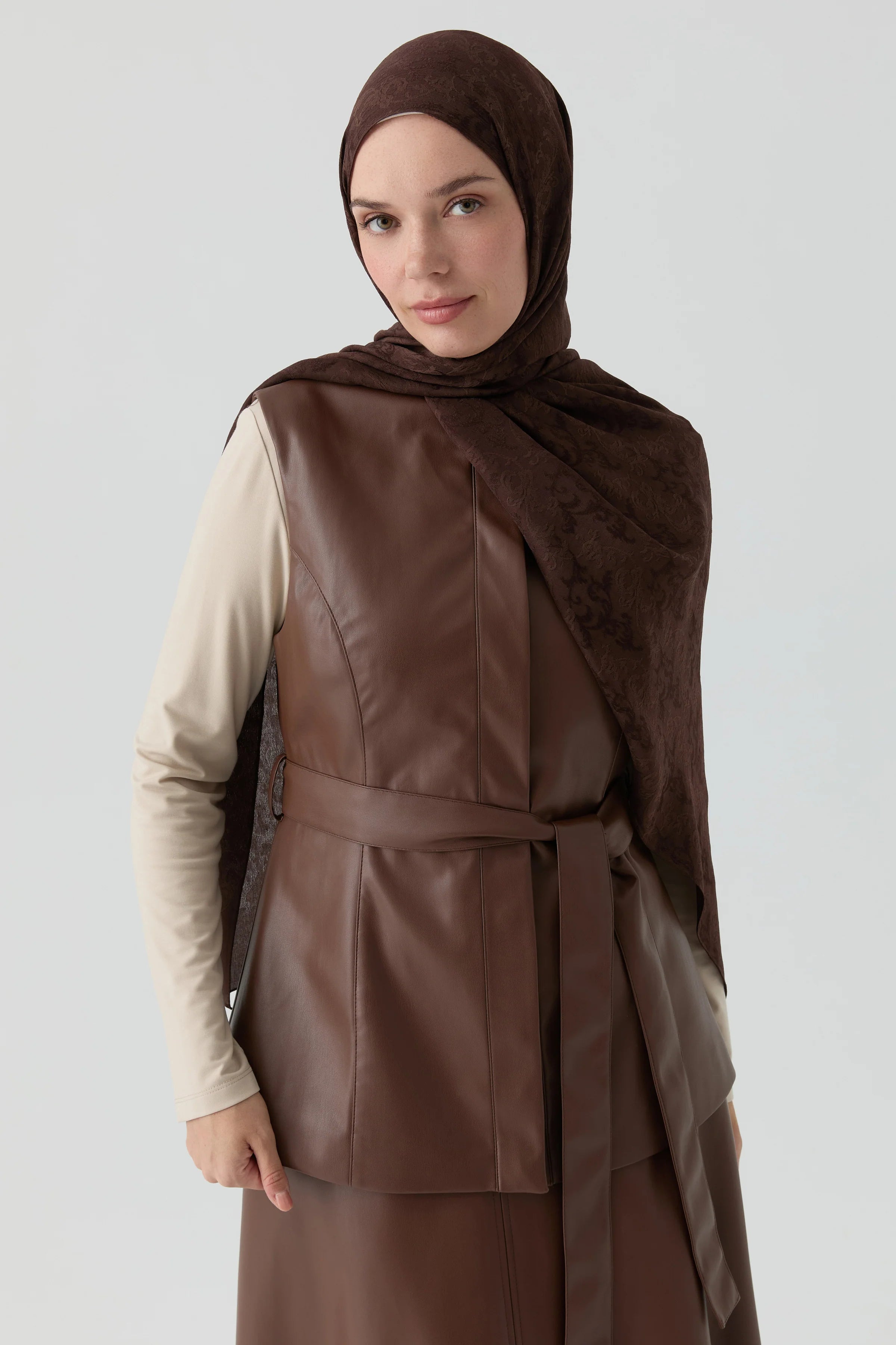 Suni Deri Yelek - Kahve TUGBA