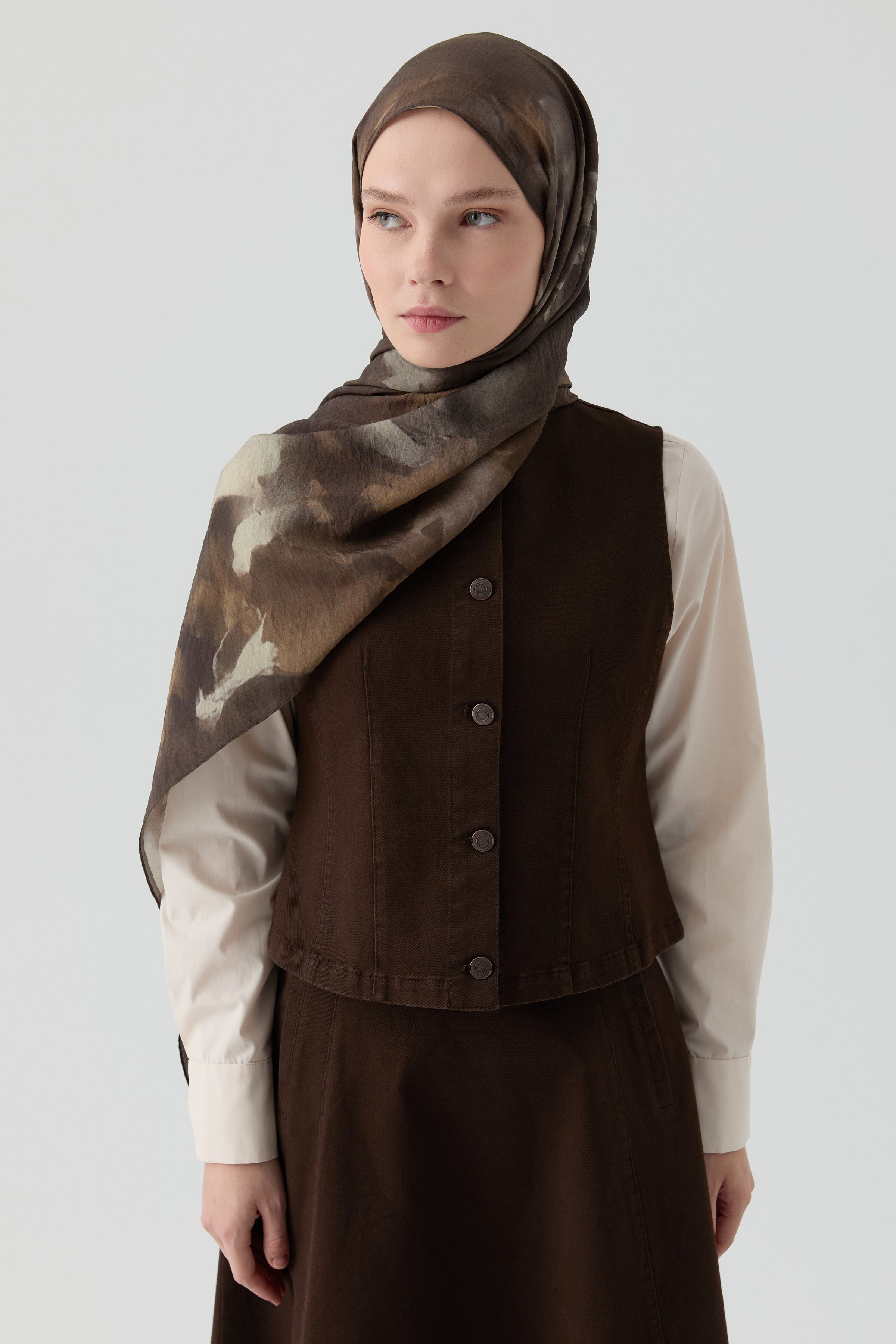 Kanvas Mini Yelek - Kahve TUGBA