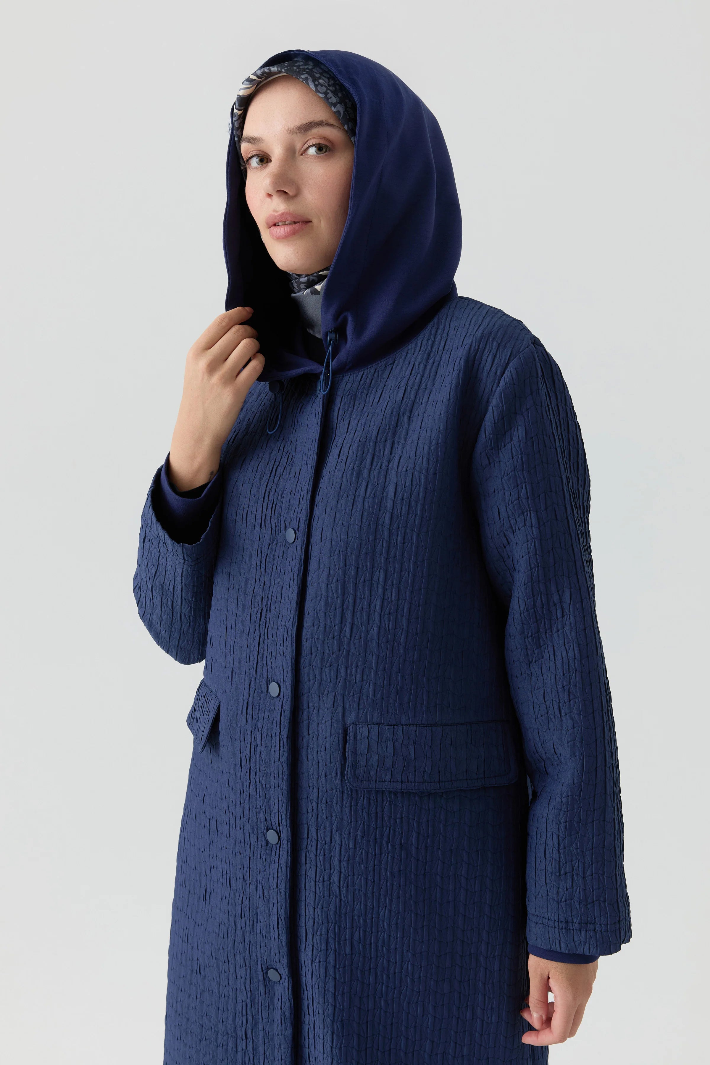 Örme Kombinli Bel Lastikli Midi Kap - Lacivert TUGBA