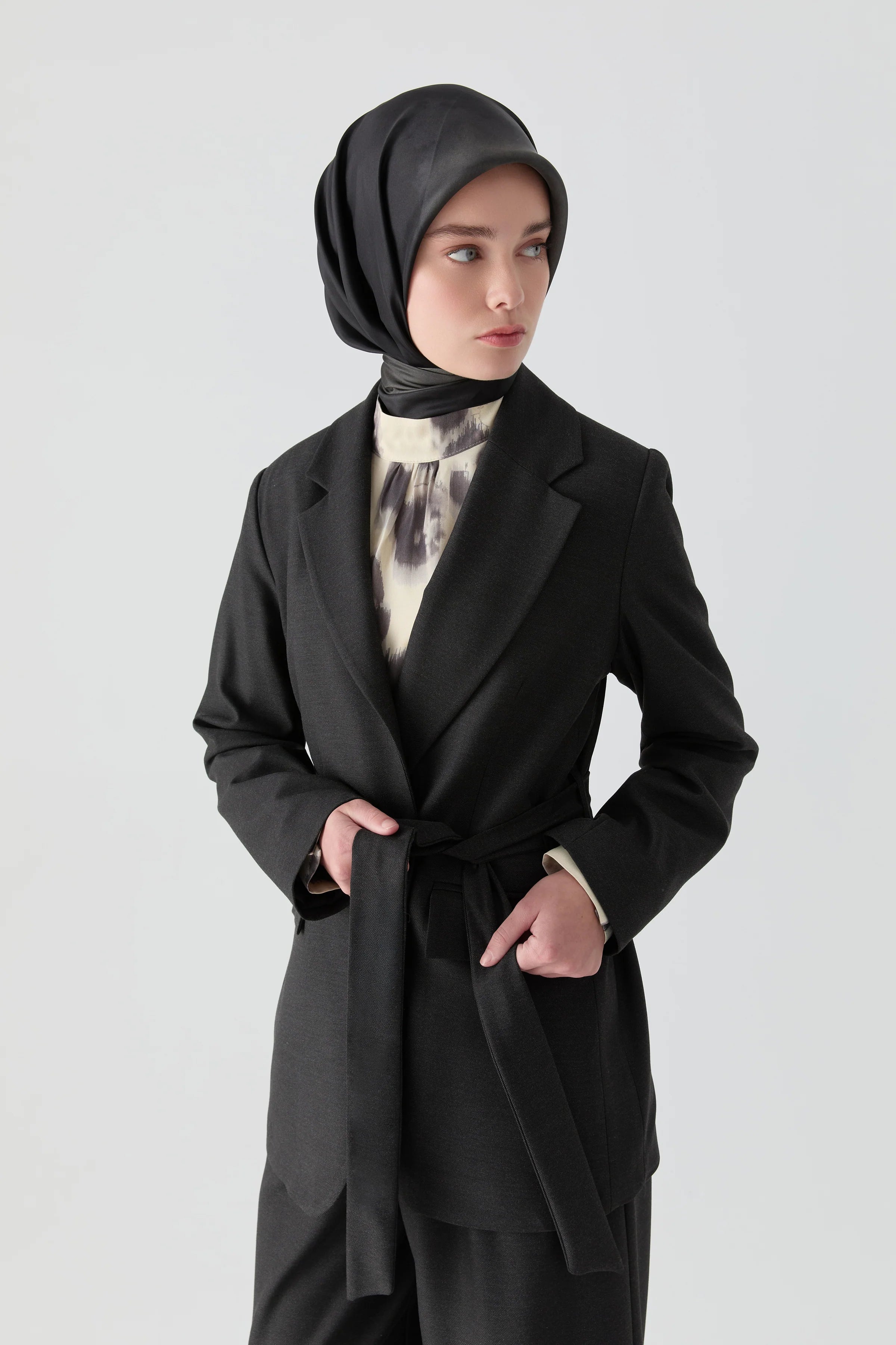 Kuşaklı Ceket - Antrasit TUGBA