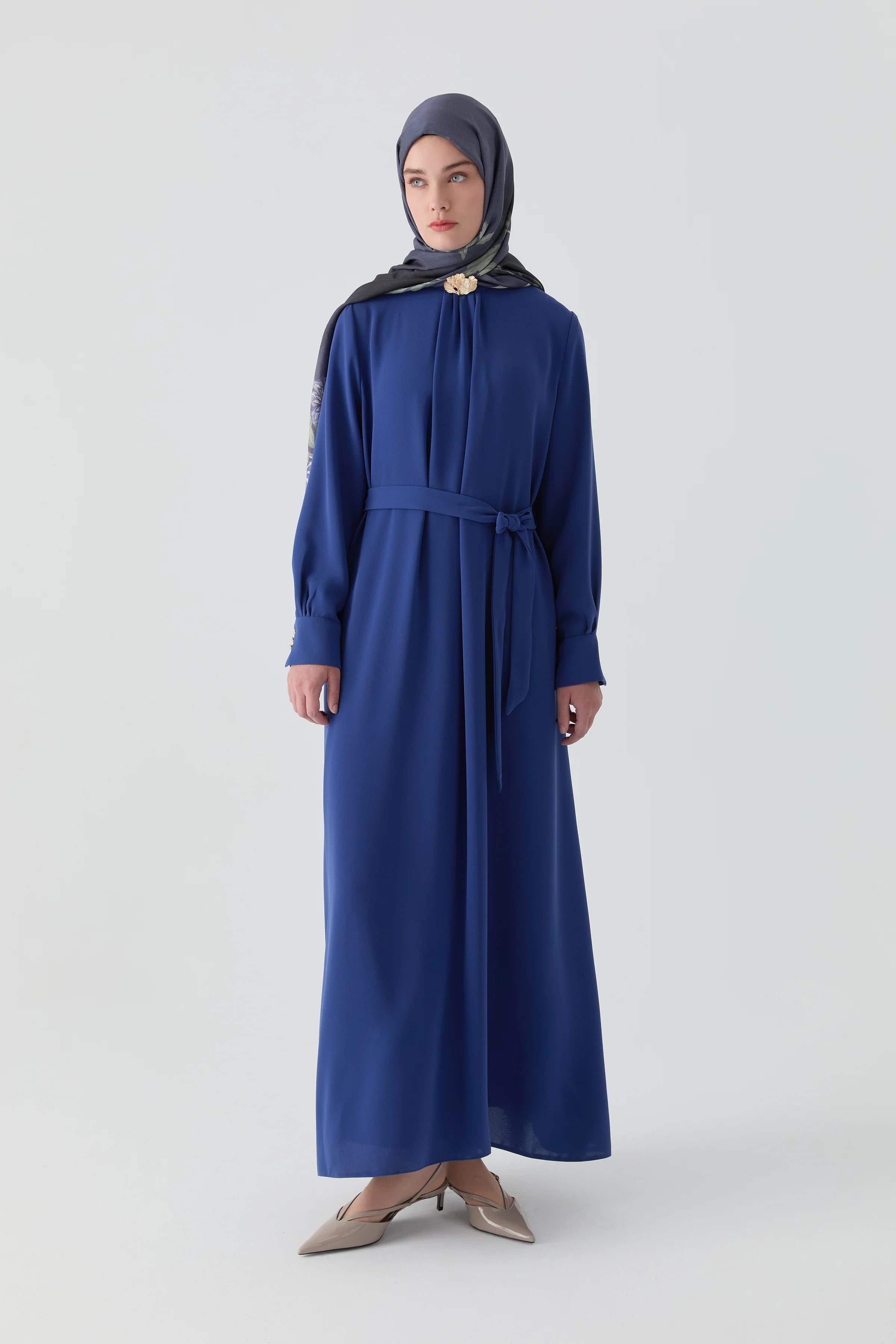 Kırma Detaylı Elbise - İndigo TUGBA