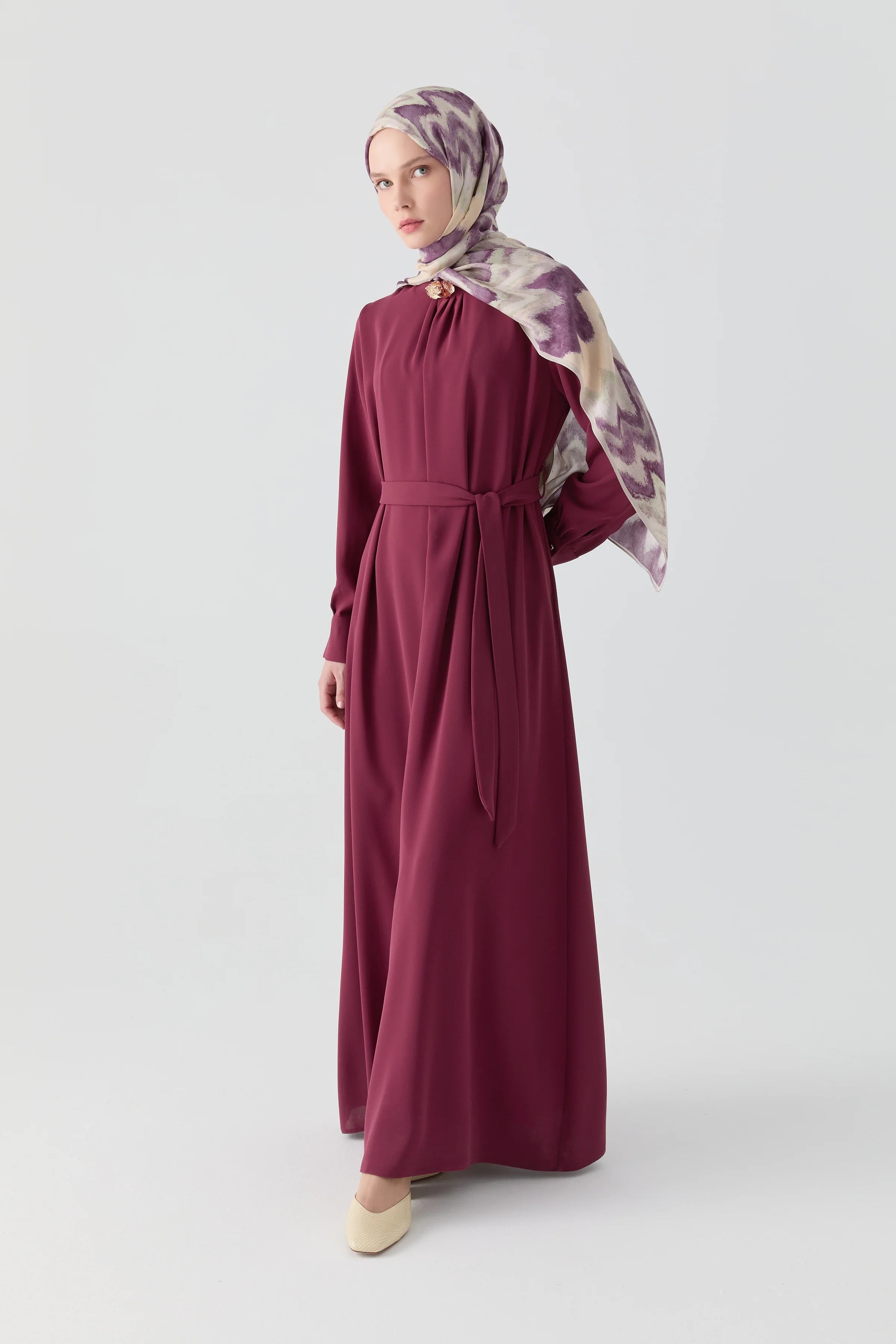 Kırma Detaylı Elbise - Mürdüm TUGBA