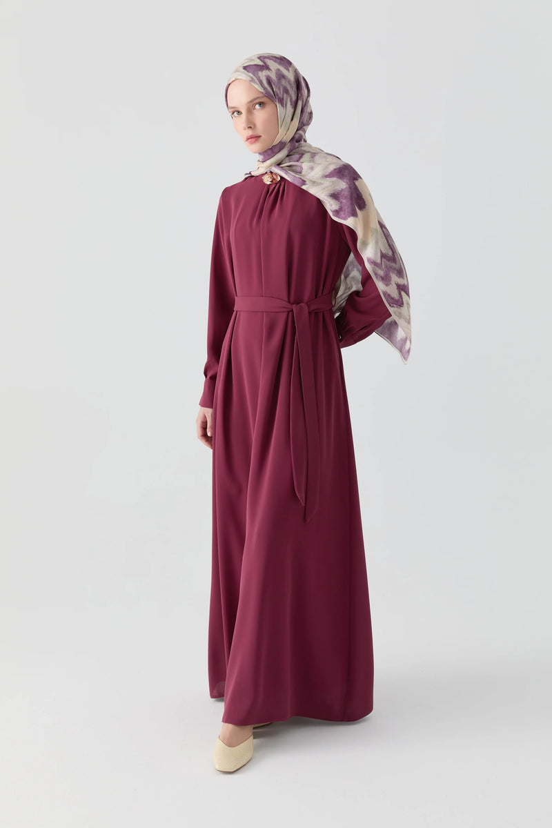 Kırma Detaylı Elbise - Mürdüm TUGBA