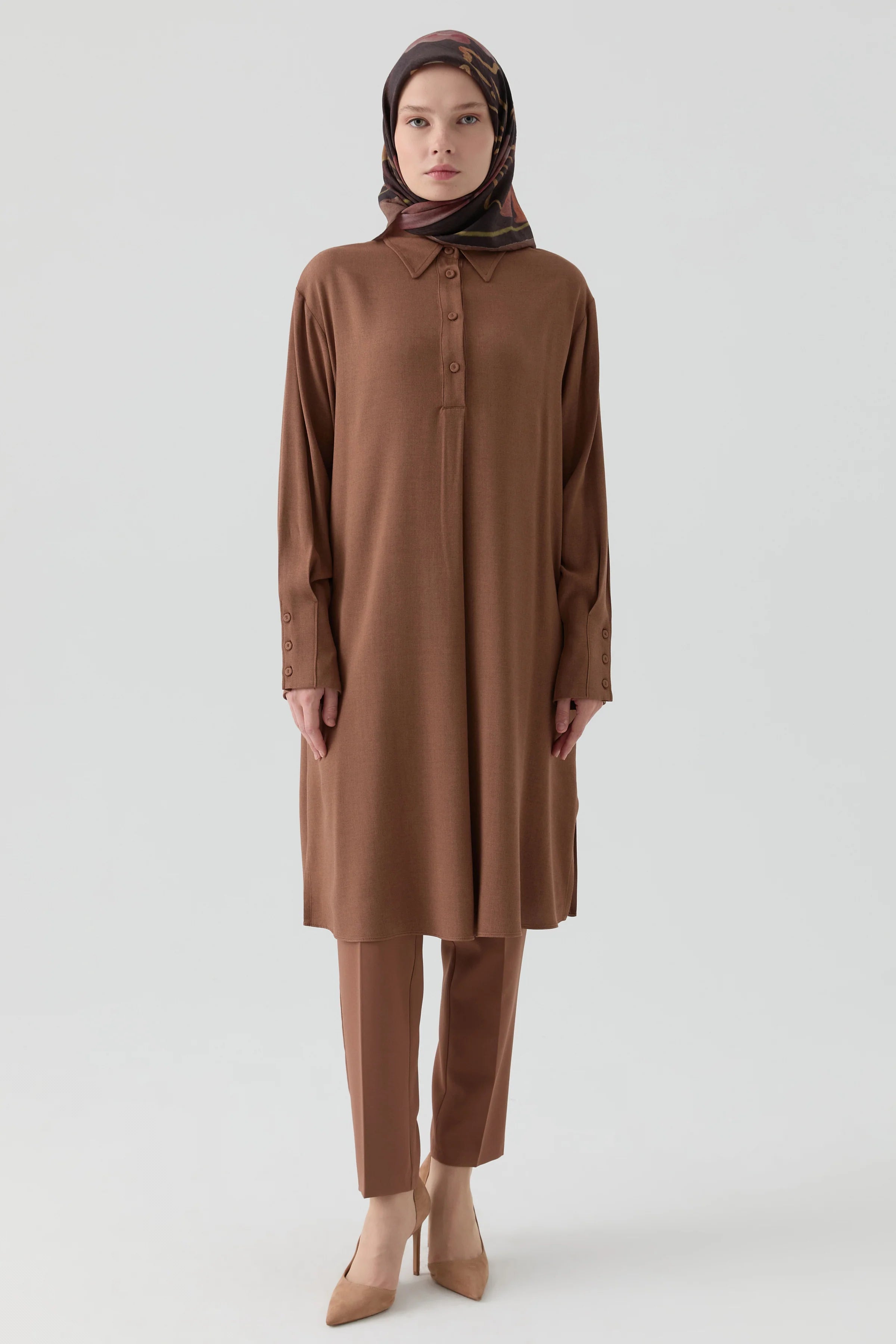 Yarım Pat Detaylı Tunik - Taba TUGBA