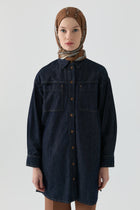 Simetrik Cep Detaylı Denim Tunik - Lacivert TUGBA