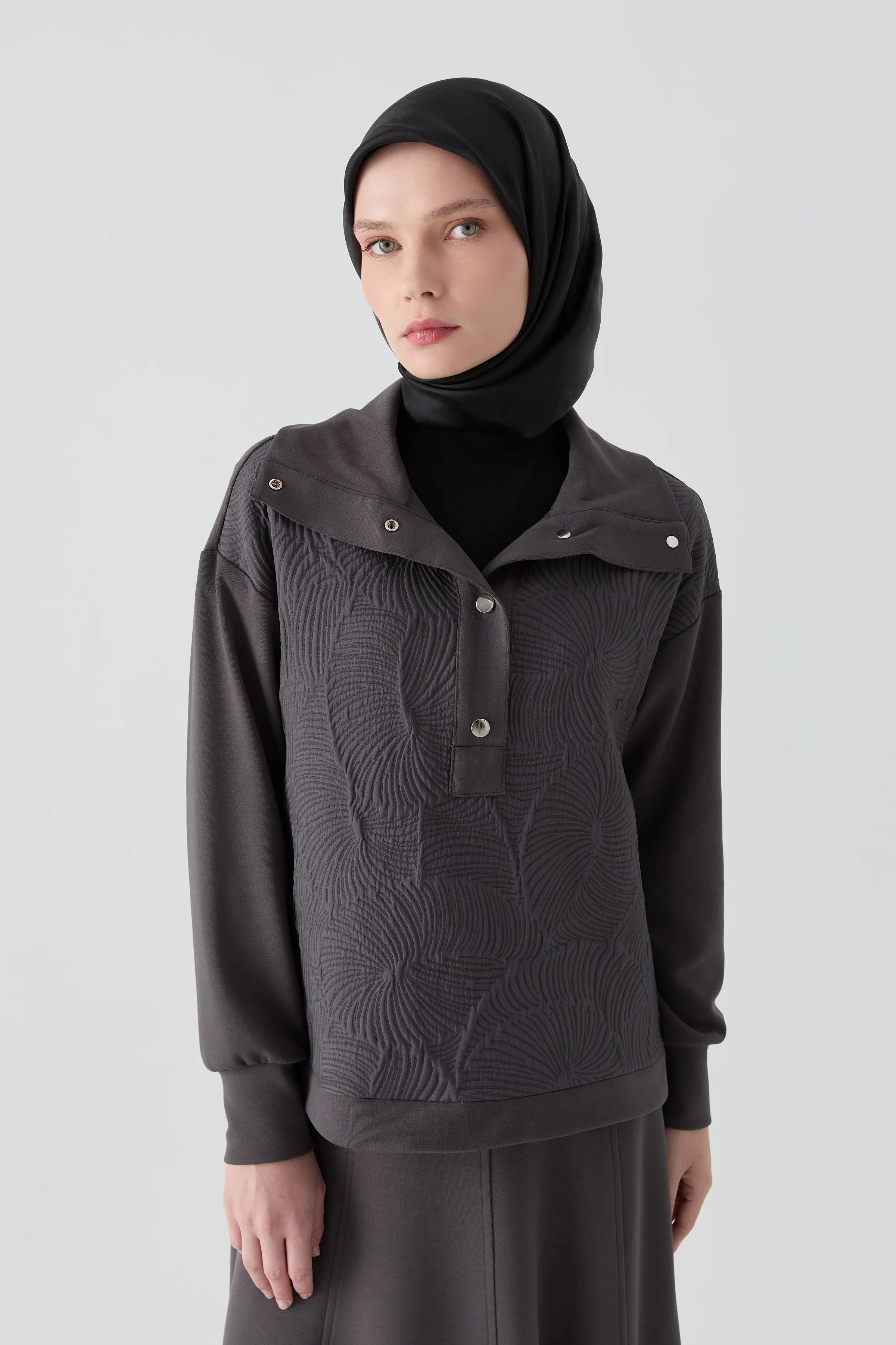 Kapitone Kombinli Örme Swaetshirt - Antrasit TUGBA