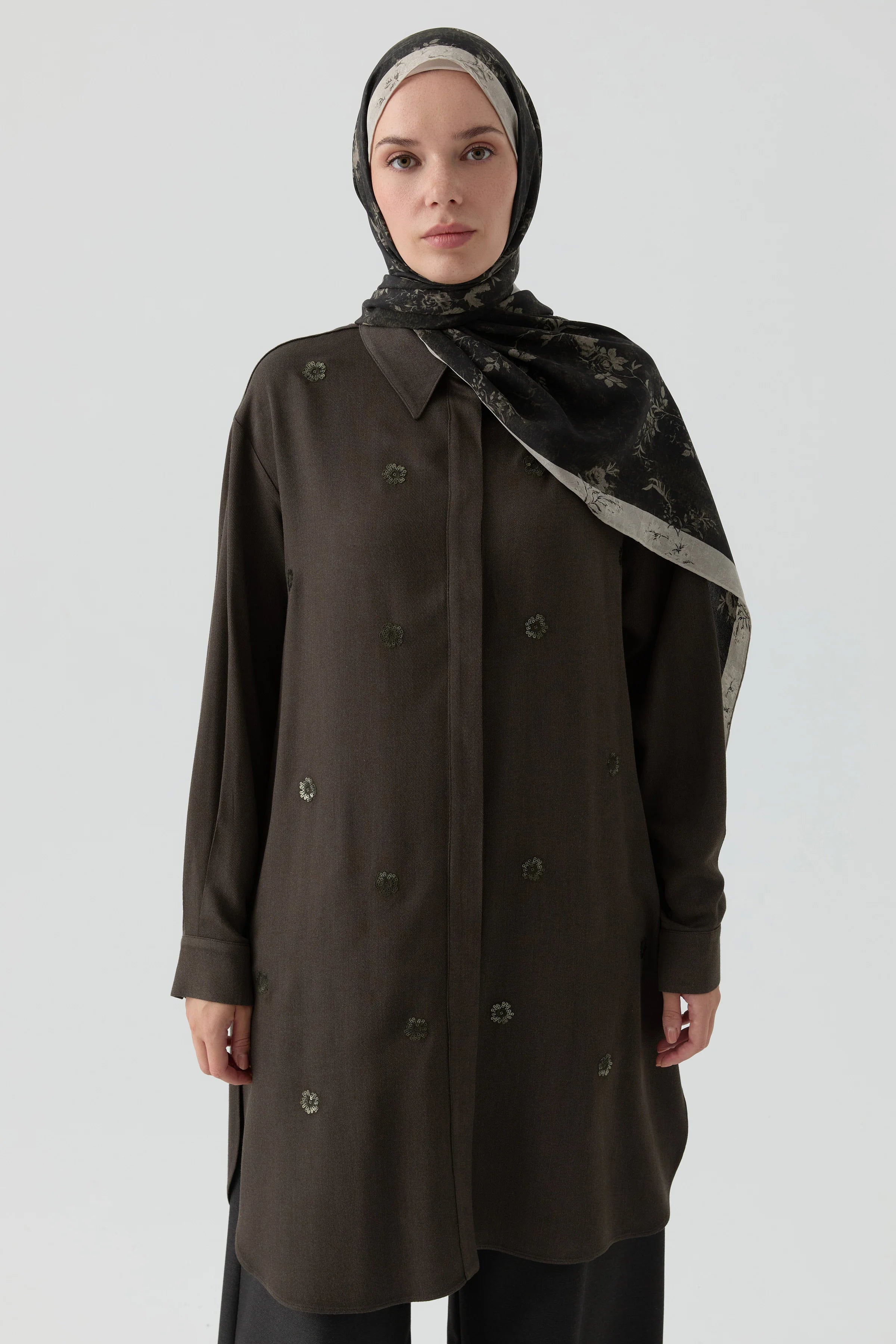 Nakış Detaylı Tunik - Haki TUGBA