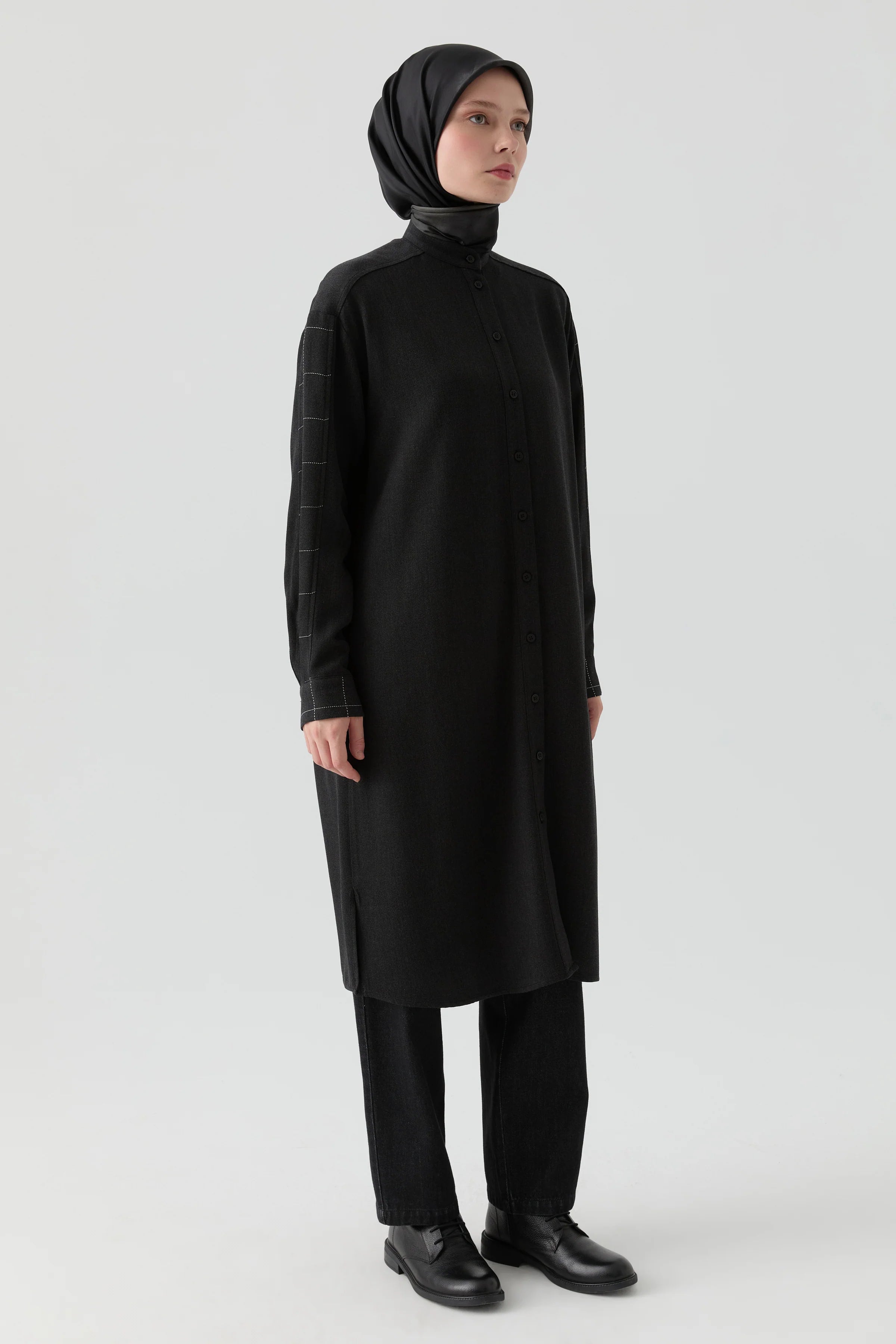 Kare Desen Kombinli Tunik - Siyah TUGBA