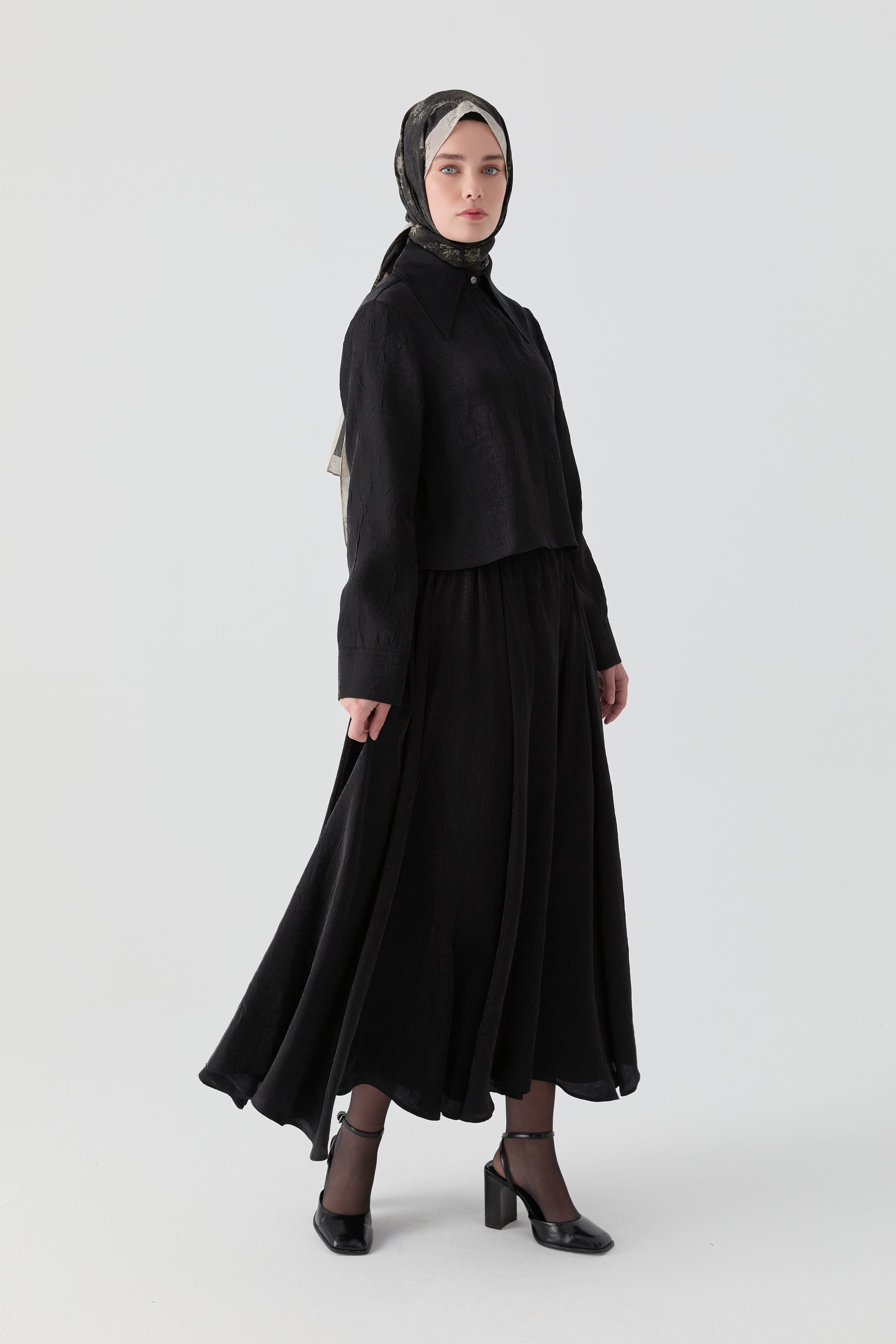 Kraş Etek Gömlek Takım - Siyah TUGBA