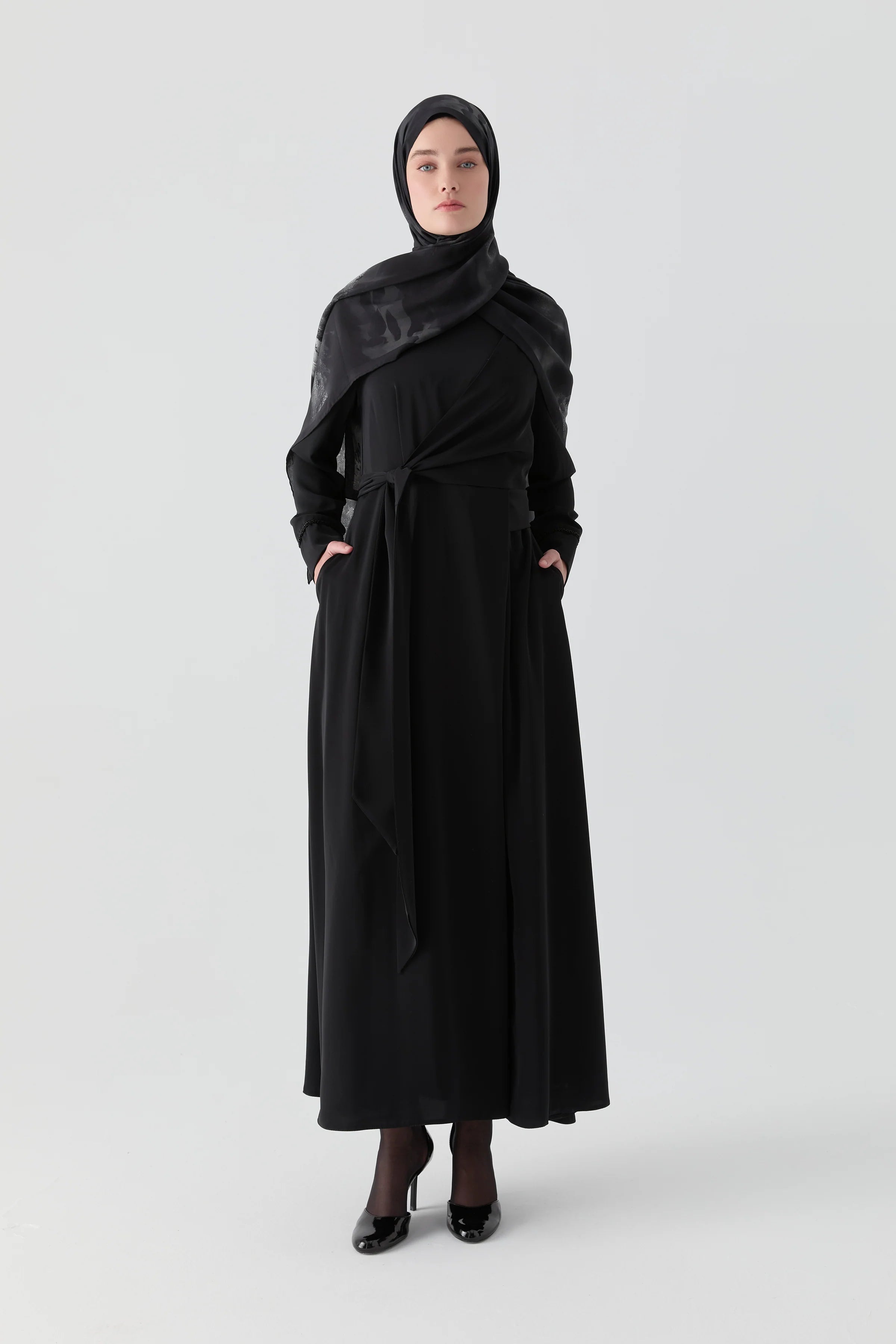 Aller Parçalı Bağlamalı Elbise - Siyah TUGBA