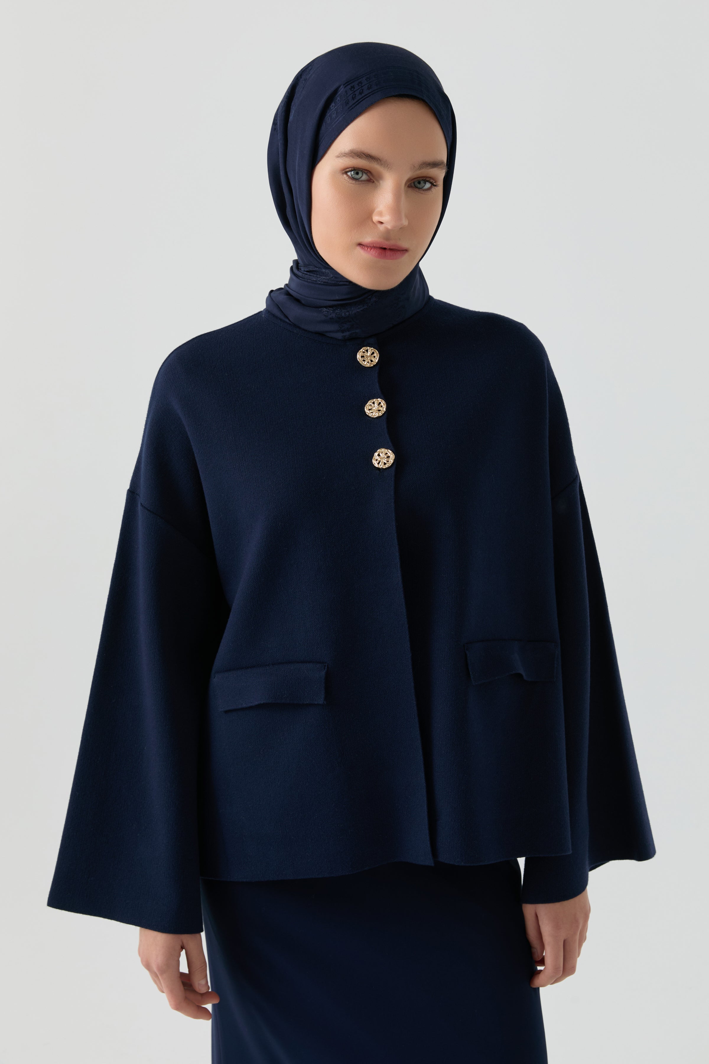 Bisiklet Yaka Hırka - Lacivert TUGBA