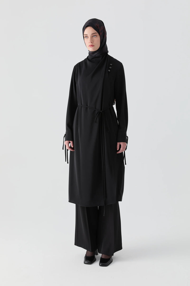 Omuz Drapeli Tunik - Siyah TUGBA