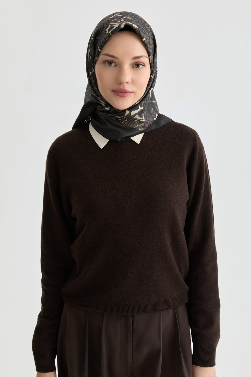 Arlina Twill İpek Eşarp - Kahve TUGBA