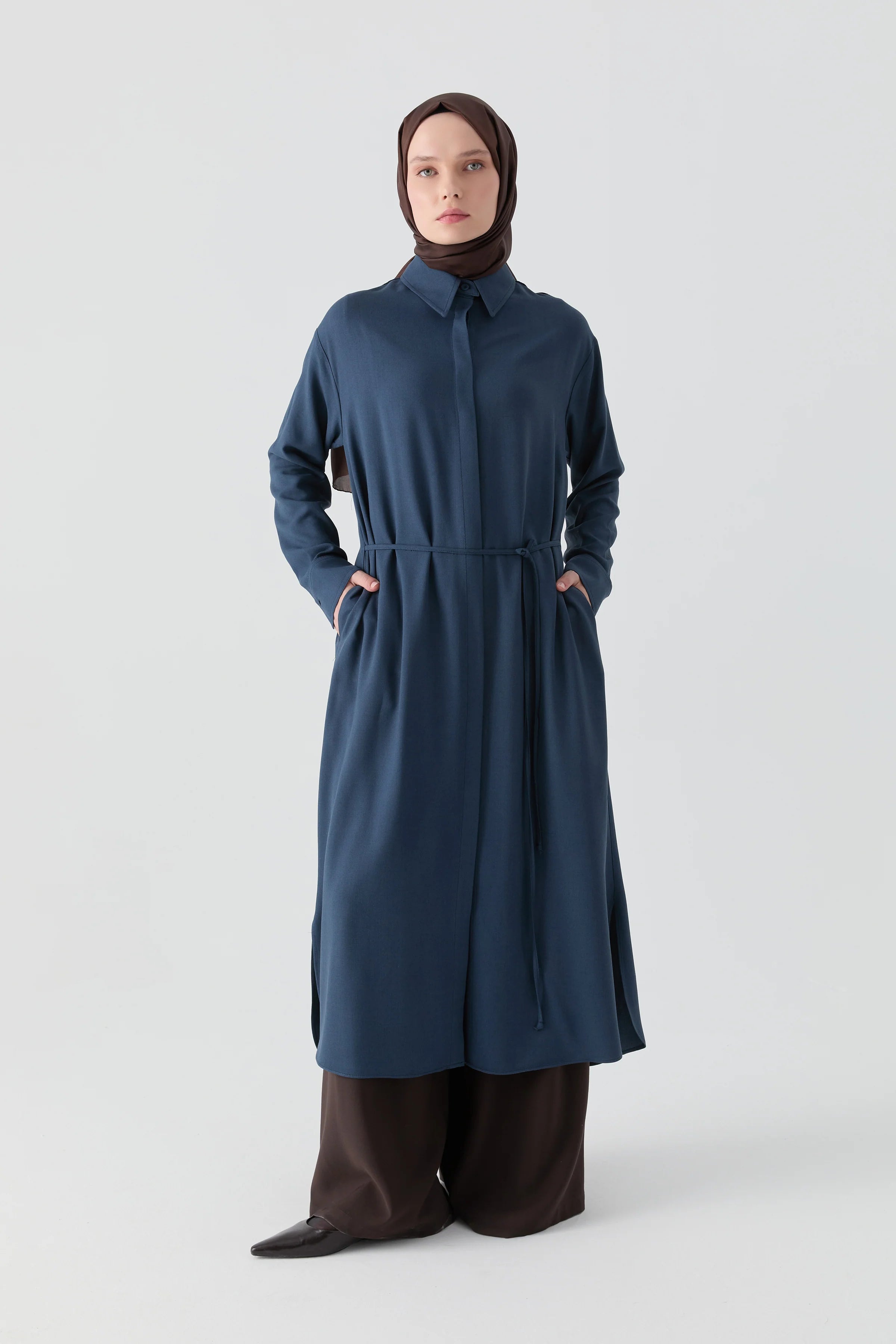 Arkası Bağcık Detaylı Tunik - İndigo TUGBA