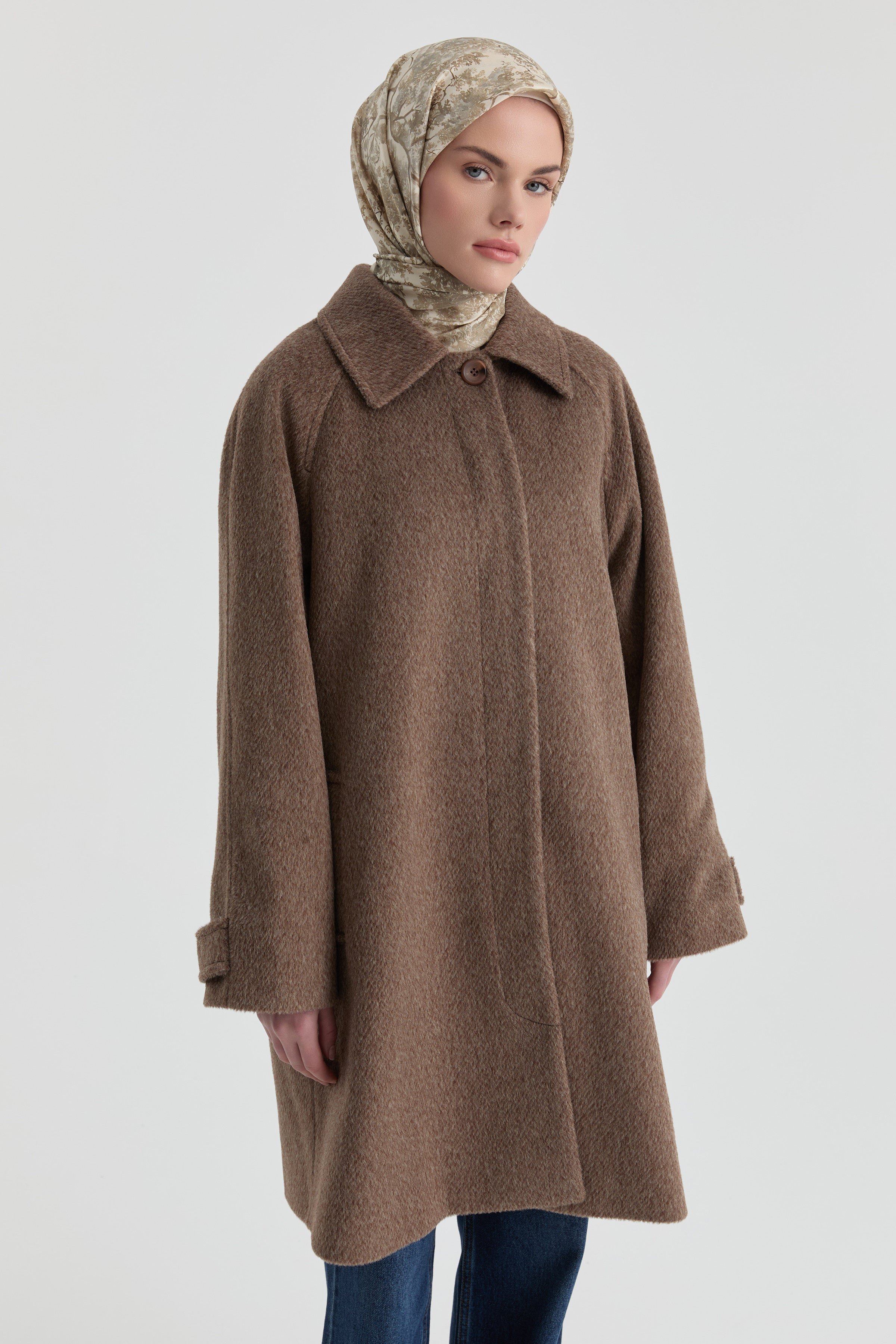 Gizli Pat Detaylı Kaban - Kahve TUGBA