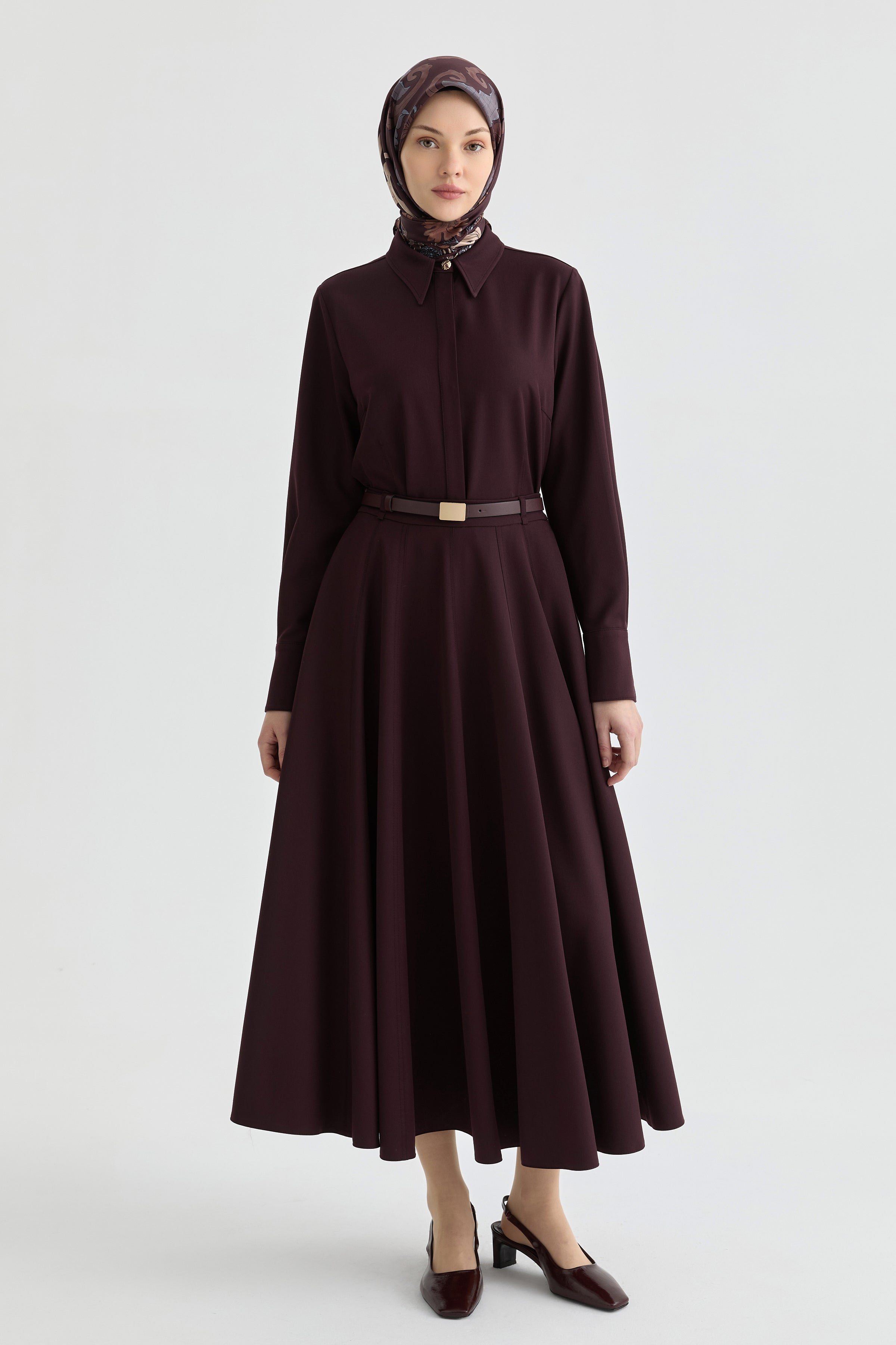Kemerli Godeli Etek - Bordo TUGBA