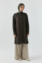 Kare Desenli Tunik - Haki TUGBA