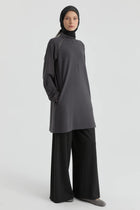 Reglan Kol Detaylı Tunik - Antrasit TUGBA