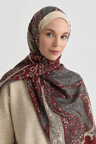 Etnik Şal Desenli Natural Şal - Bordo TUGBA