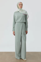 Anvelop Pileli Pantolon - Mint TUGBA