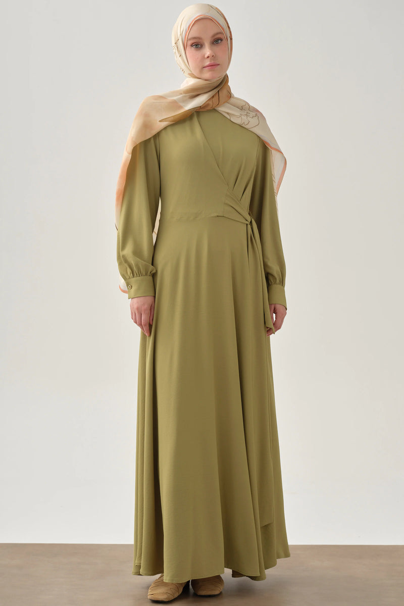 Bel Anvelop Bağlamalı Elbise - Olive TUGBA
