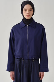 Bel Lastikli Crop Ceket - İndigo TUGBA
