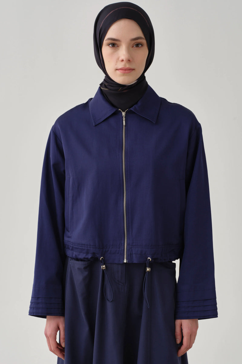 Bel Lastikli Crop Ceket - İndigo TUGBA