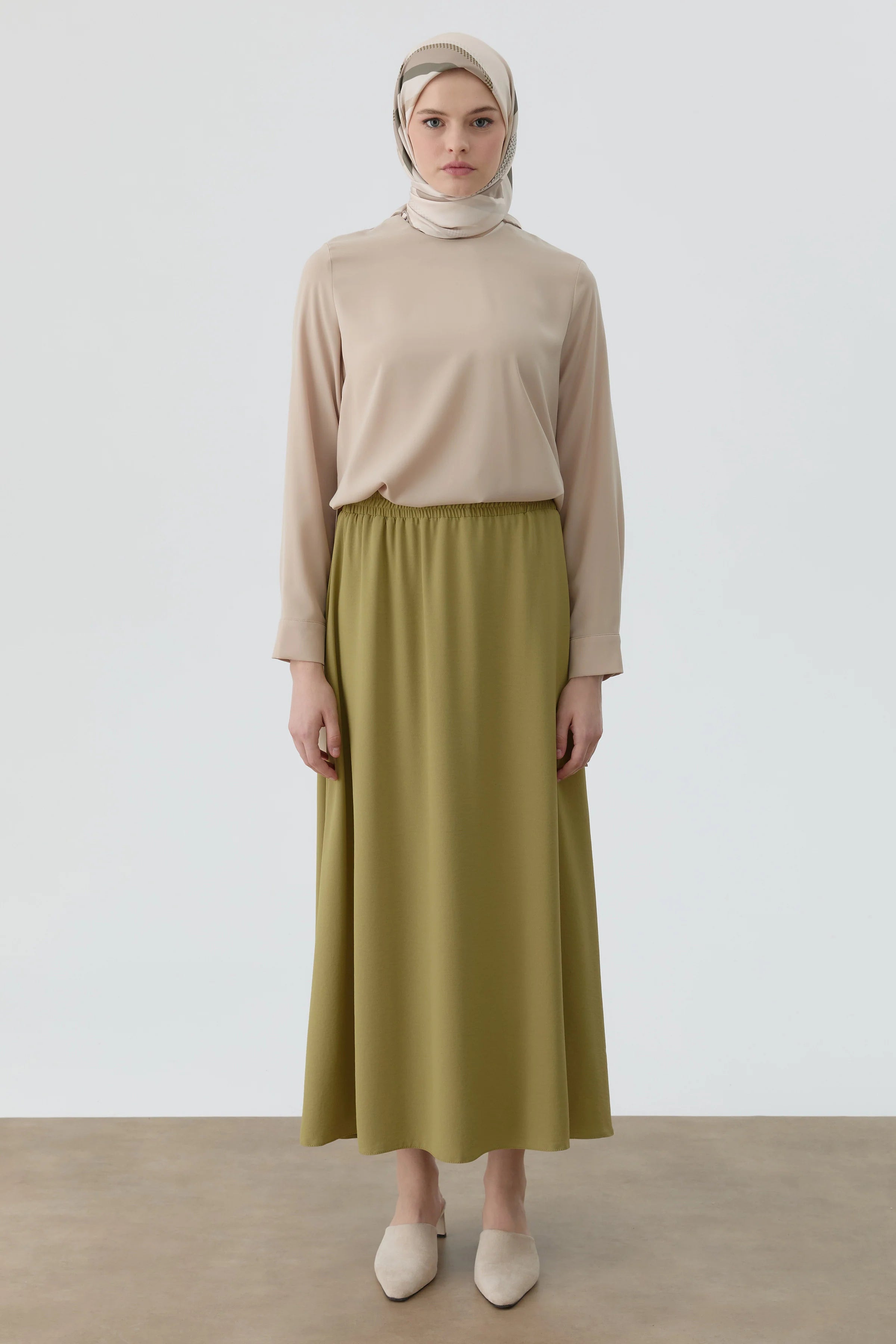 Beli Lastikli Etek - Olive TUGBA