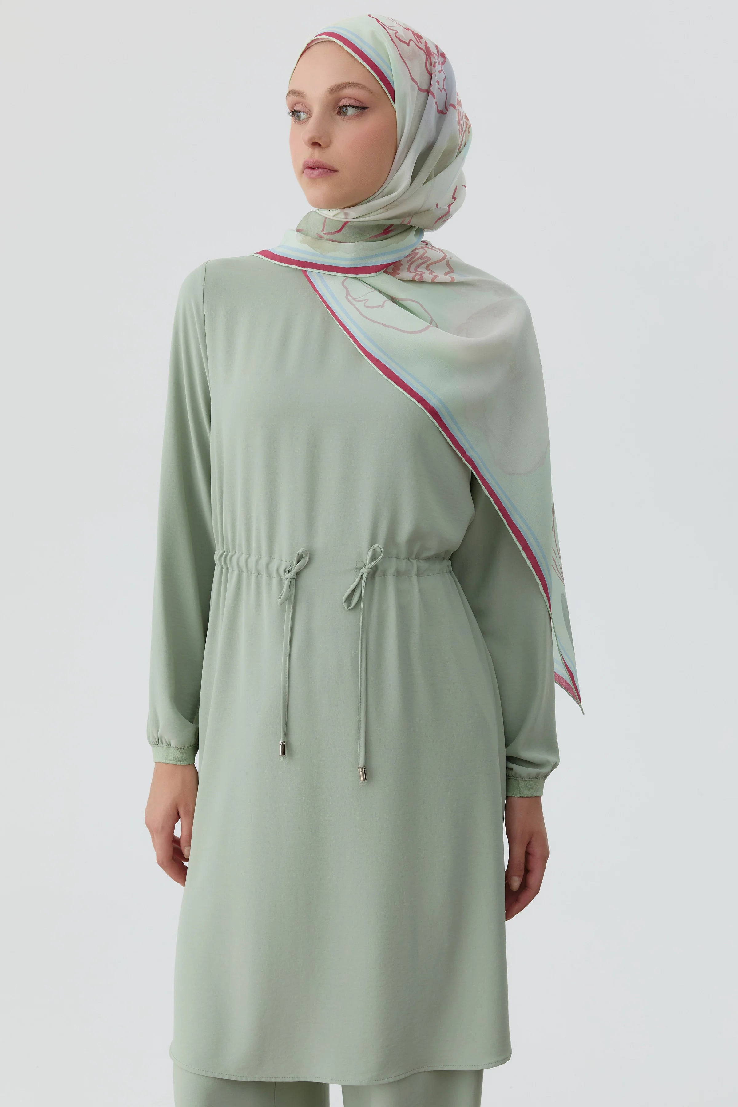 Beli Bağcık Detaylı Ribanalı Tunik - Mint TUGBA