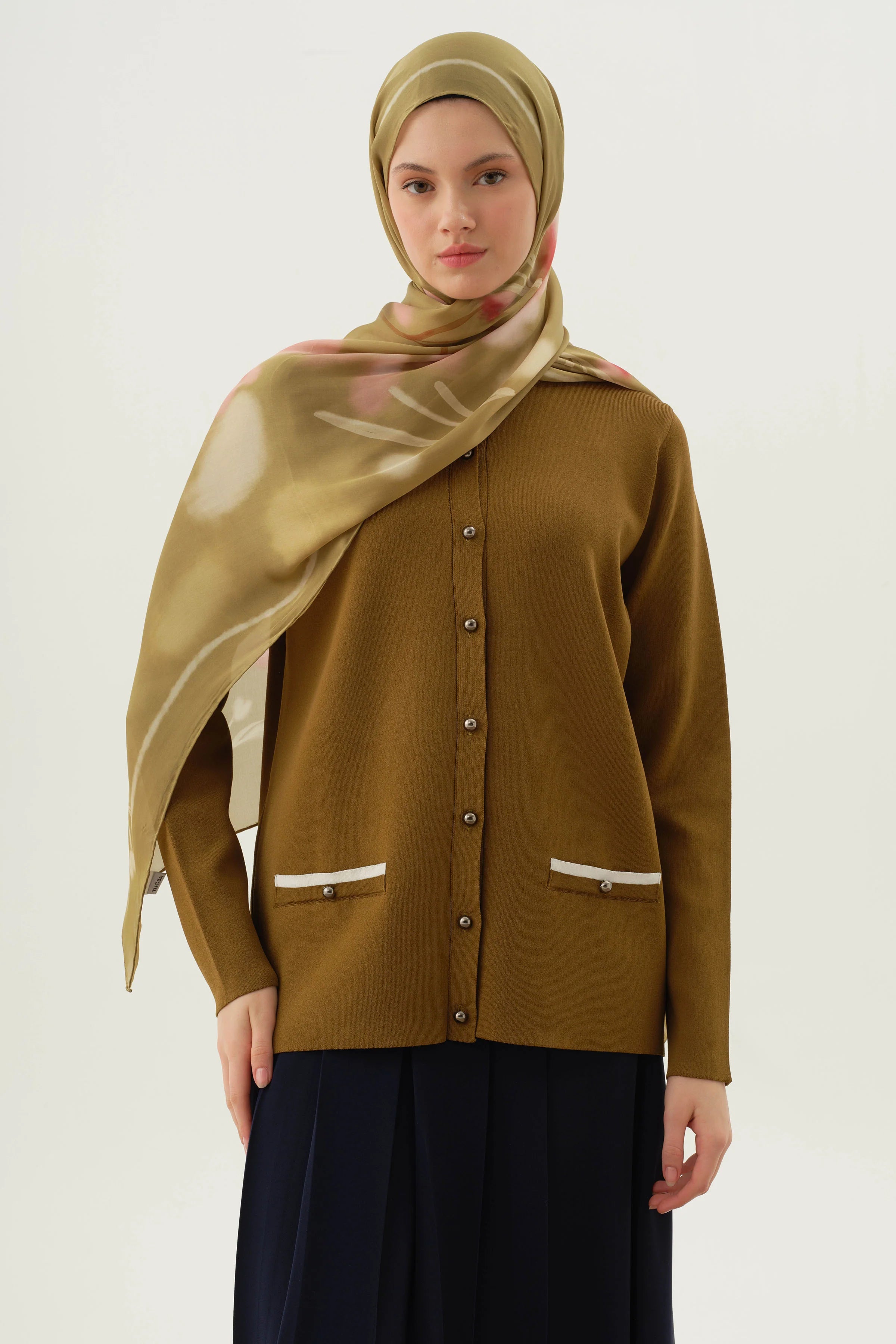 Cepleri Çizgi Detaylı Hırka - Olive TUGBA