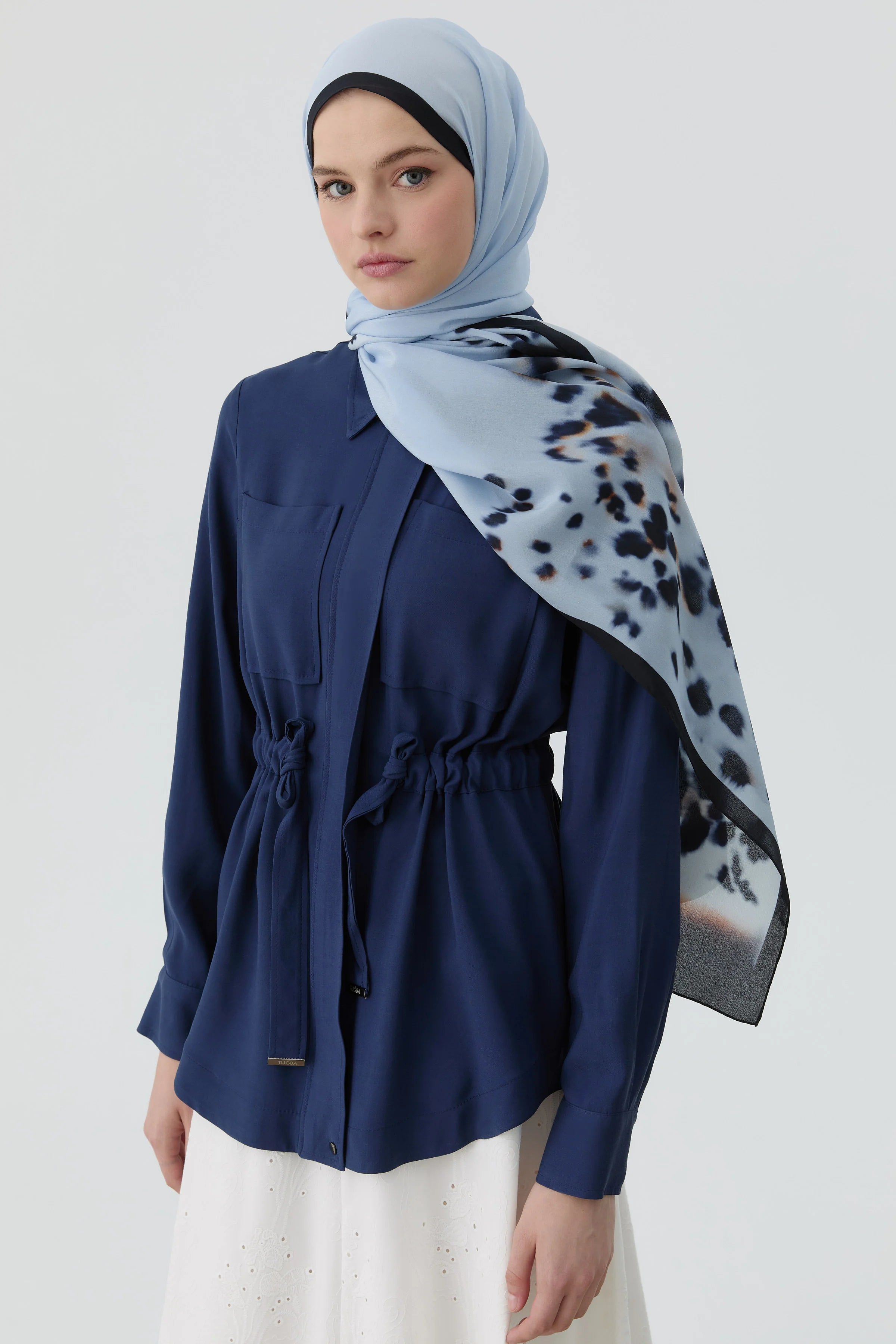 Cepli Beli Kuşaklı Ceket - Lacivert TUGBA