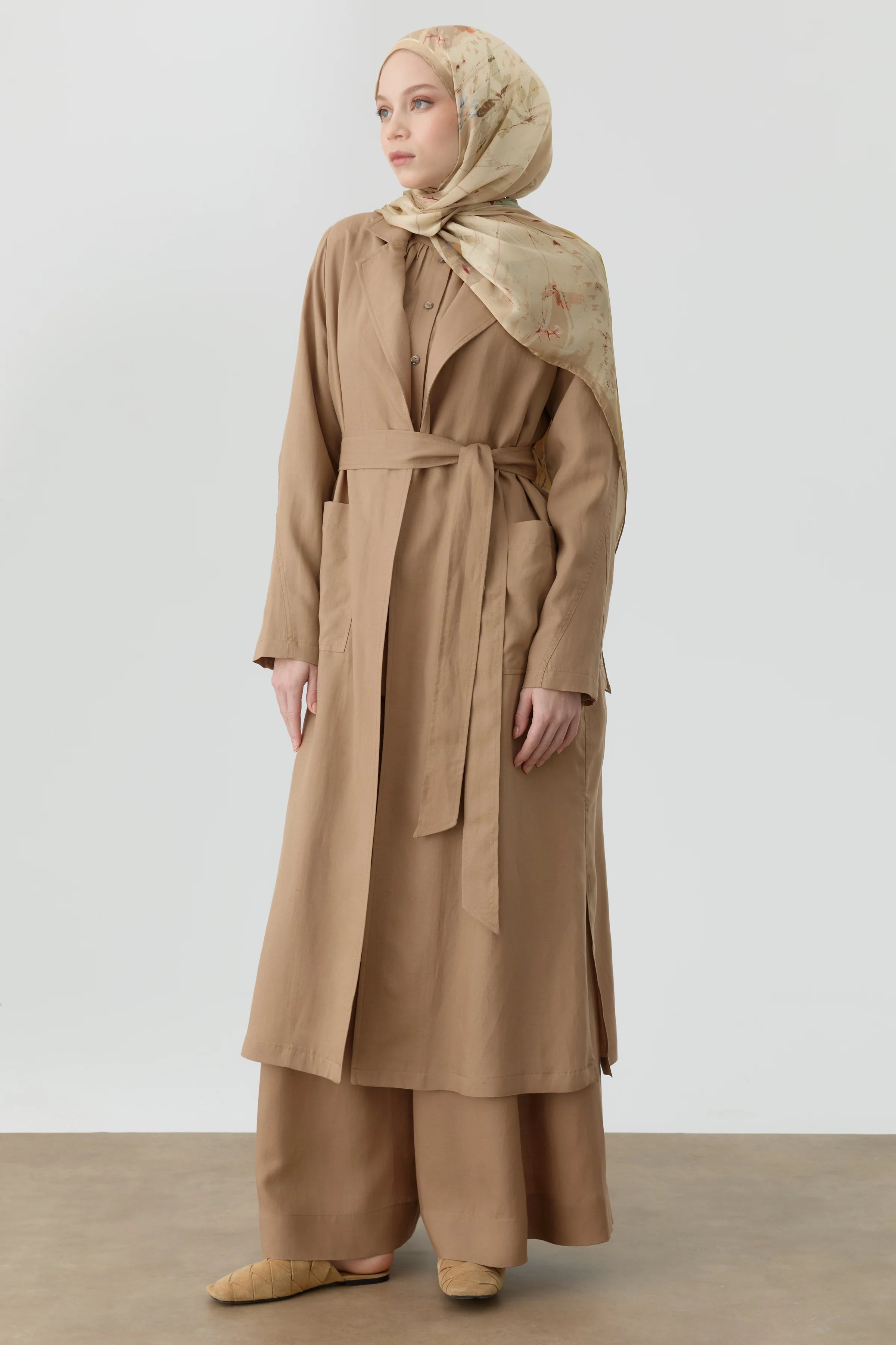 Cepli Kuşaklı Uzun Giy-Çık - Vizon TUGBA