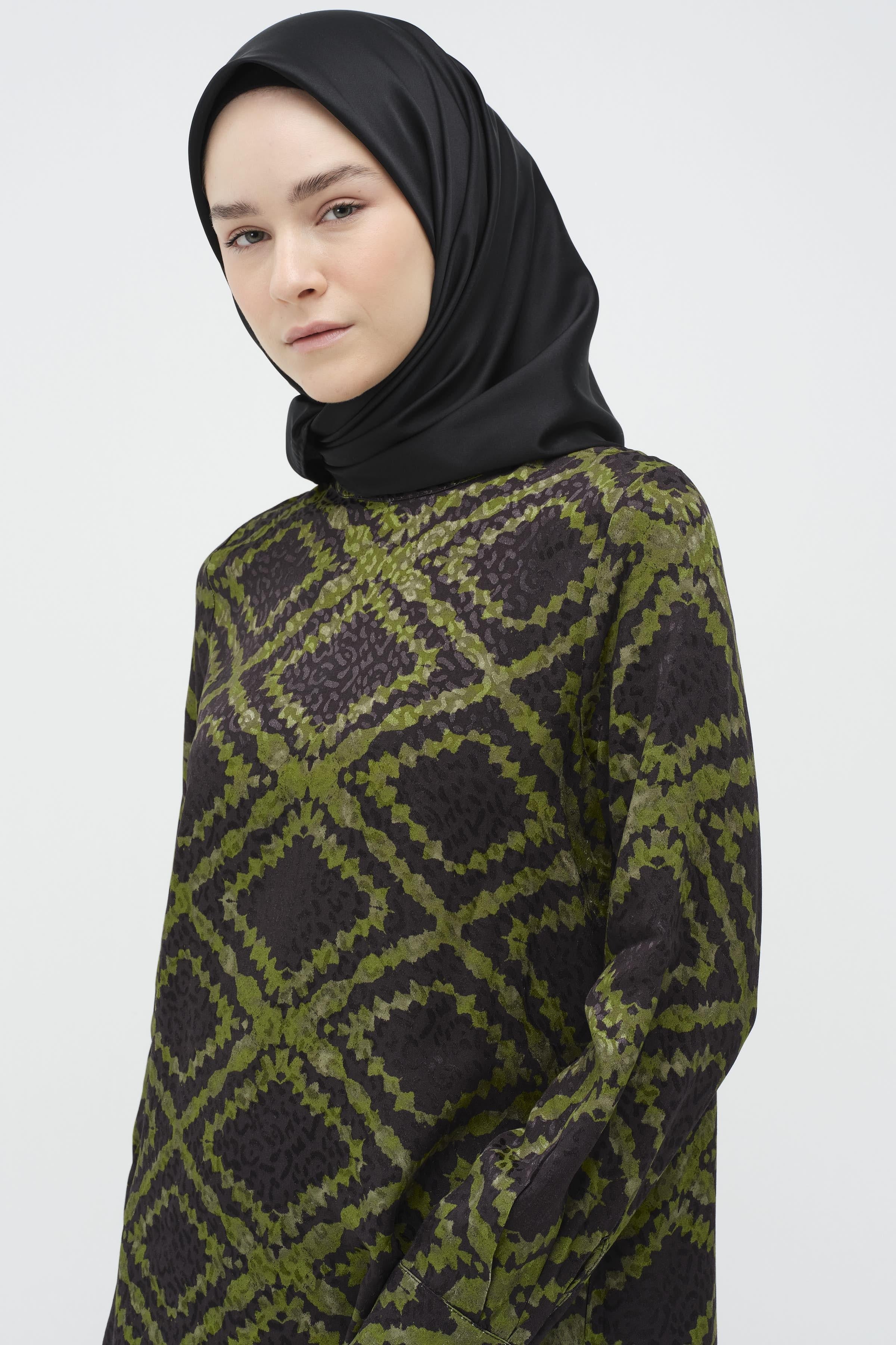 Desenli Hakim Yaka Bluz - Haki TUGBA