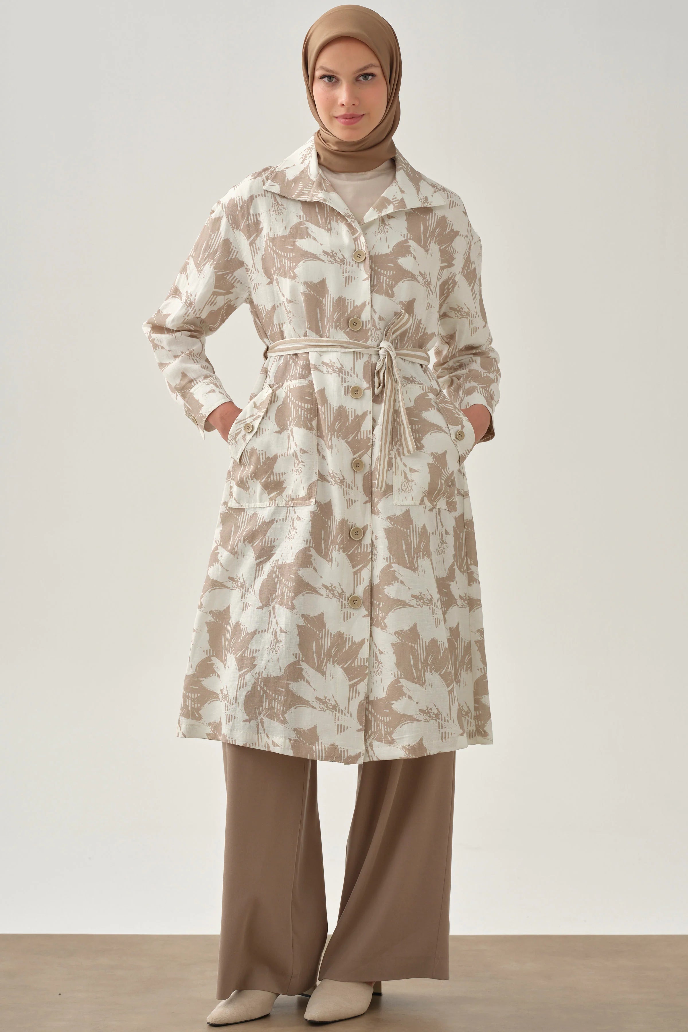 Desenli Keten Kap - Vizon TUGBA