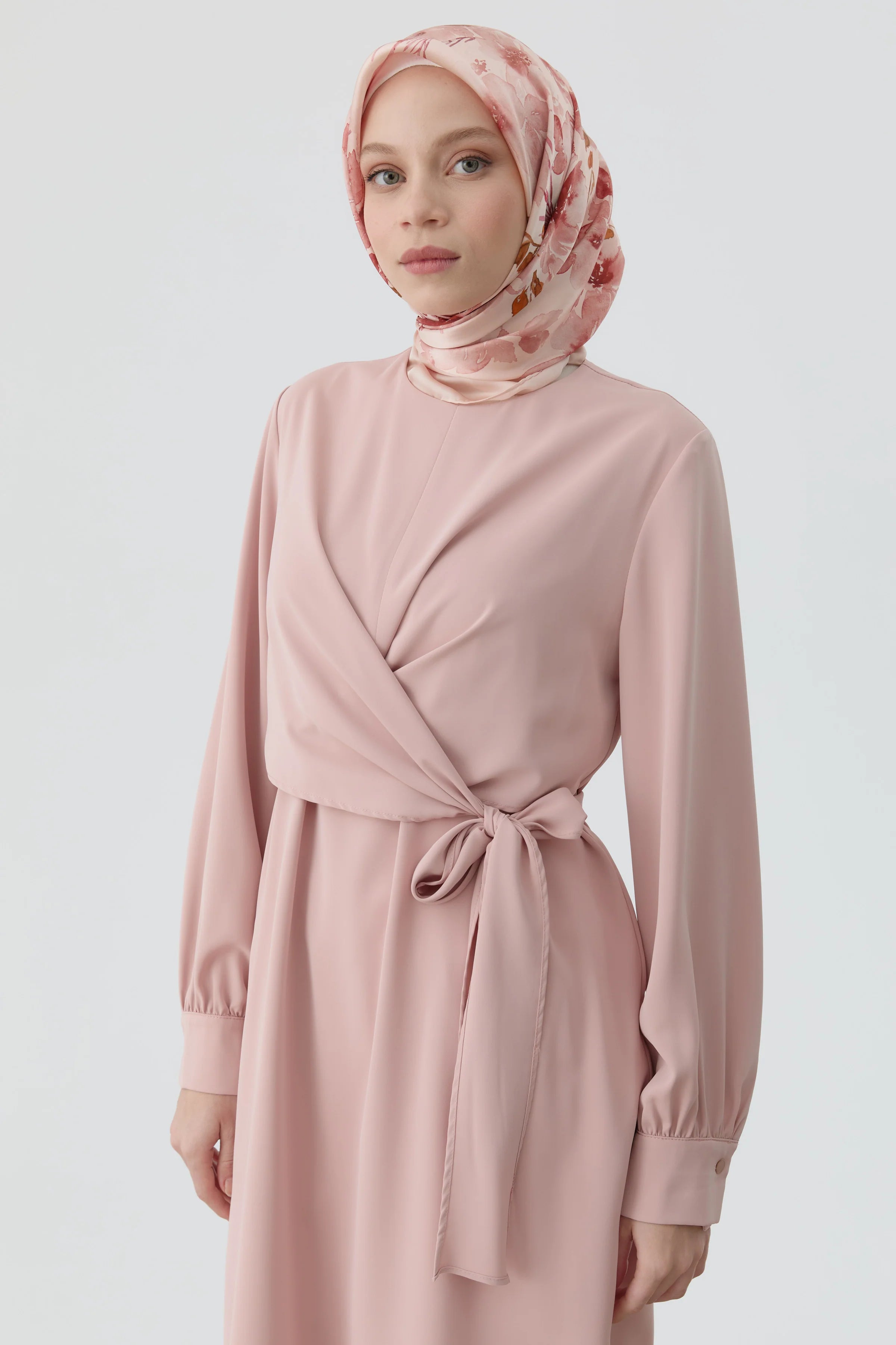 Drapeli Belden Bağlamalı Tunik - Pudra TUGBA