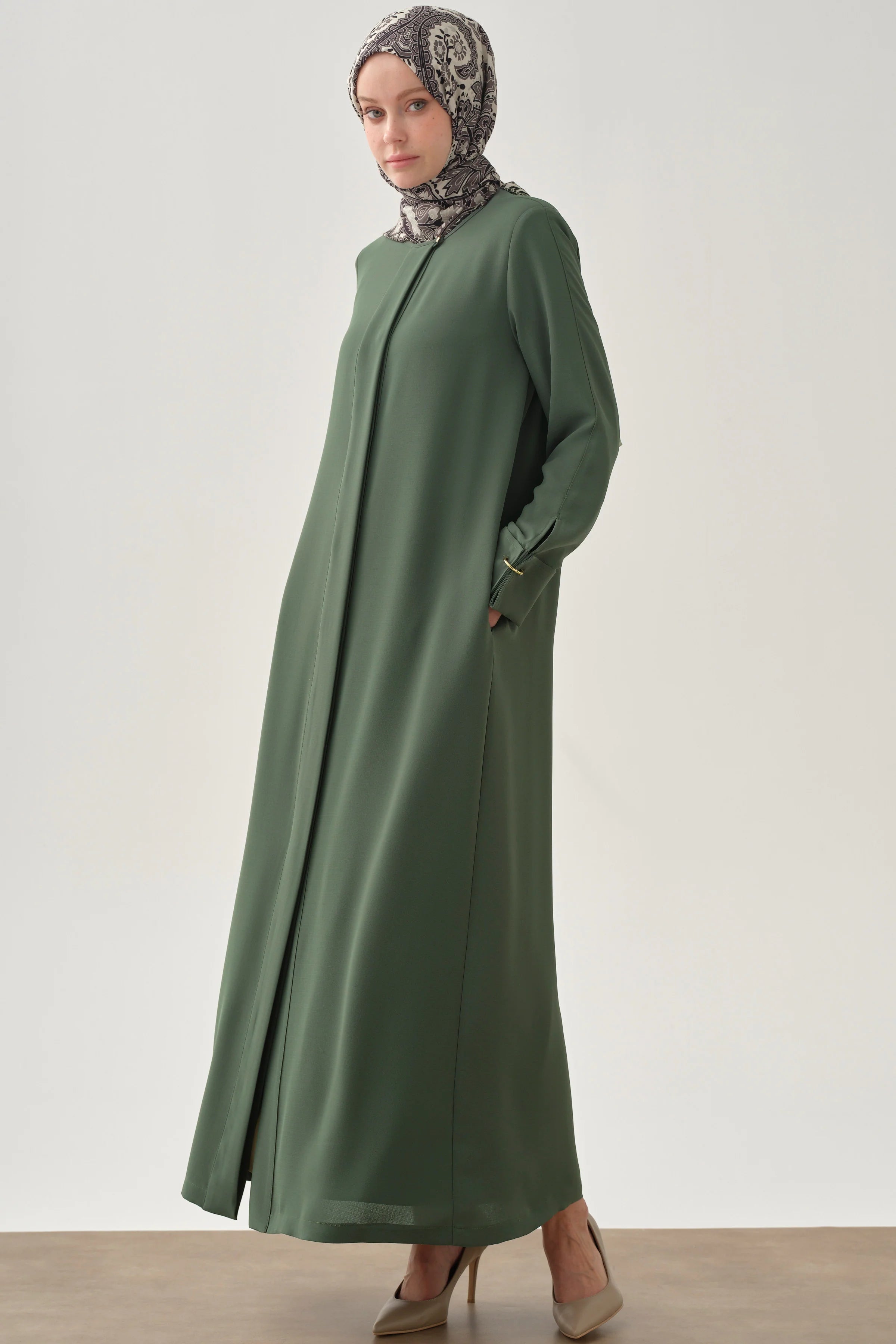 Duble Manşet Detaylı Ferace - Haki TUGBA