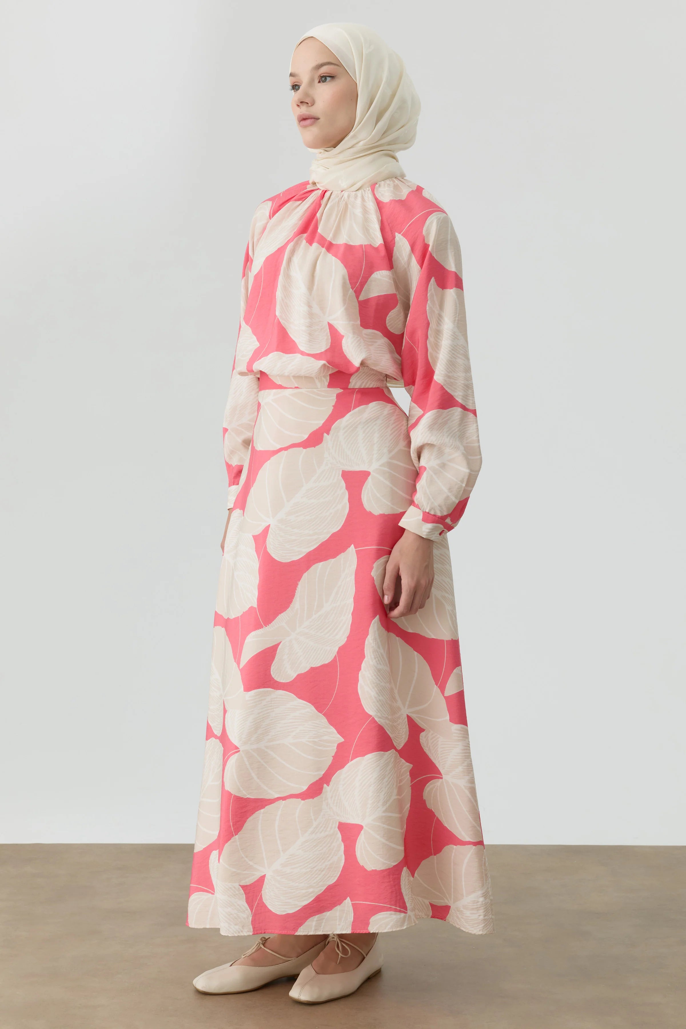 Floral Desenli Godeli Etek - Pembe TUGBA