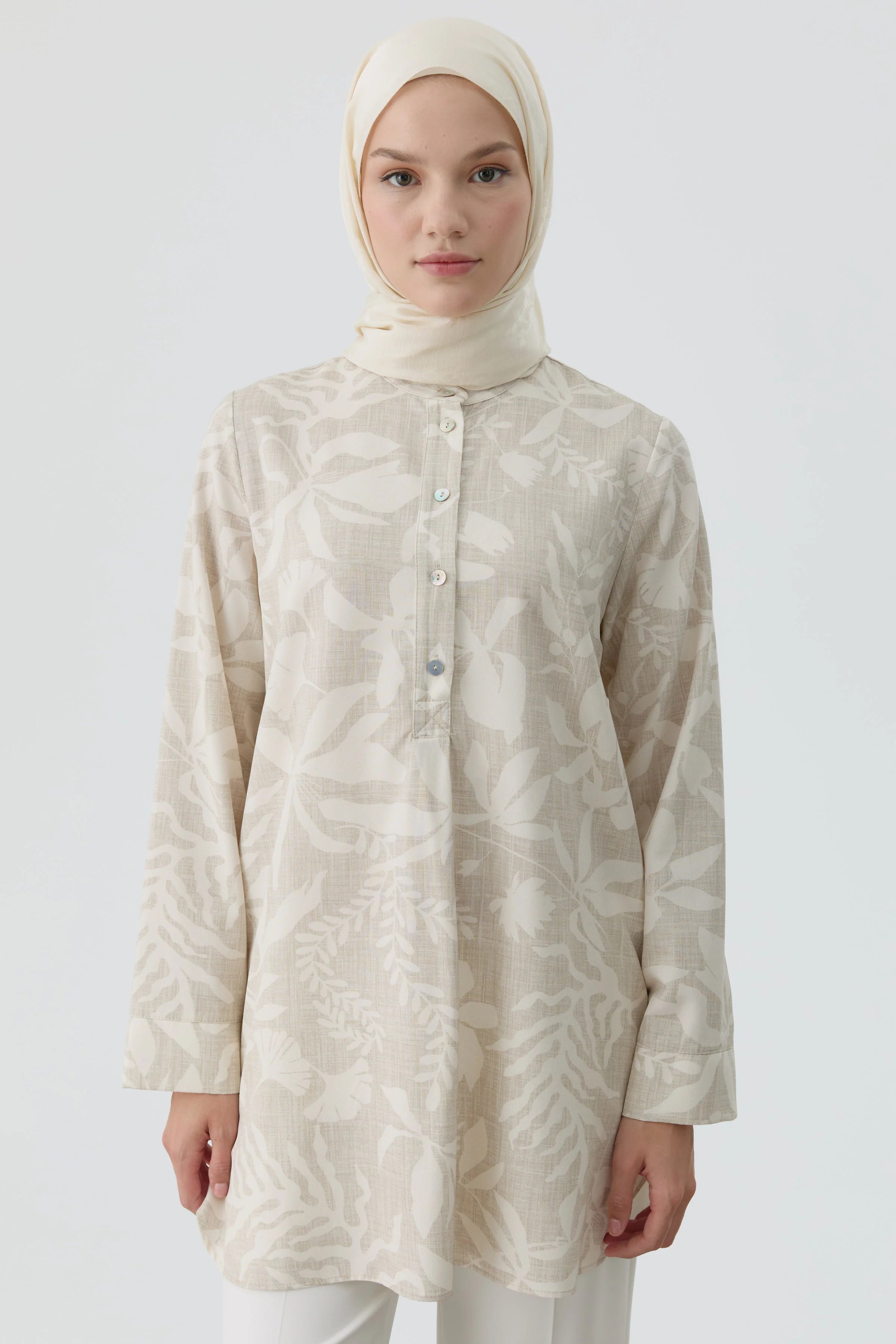 Floral Desenli Tunik - Bej TUGBA