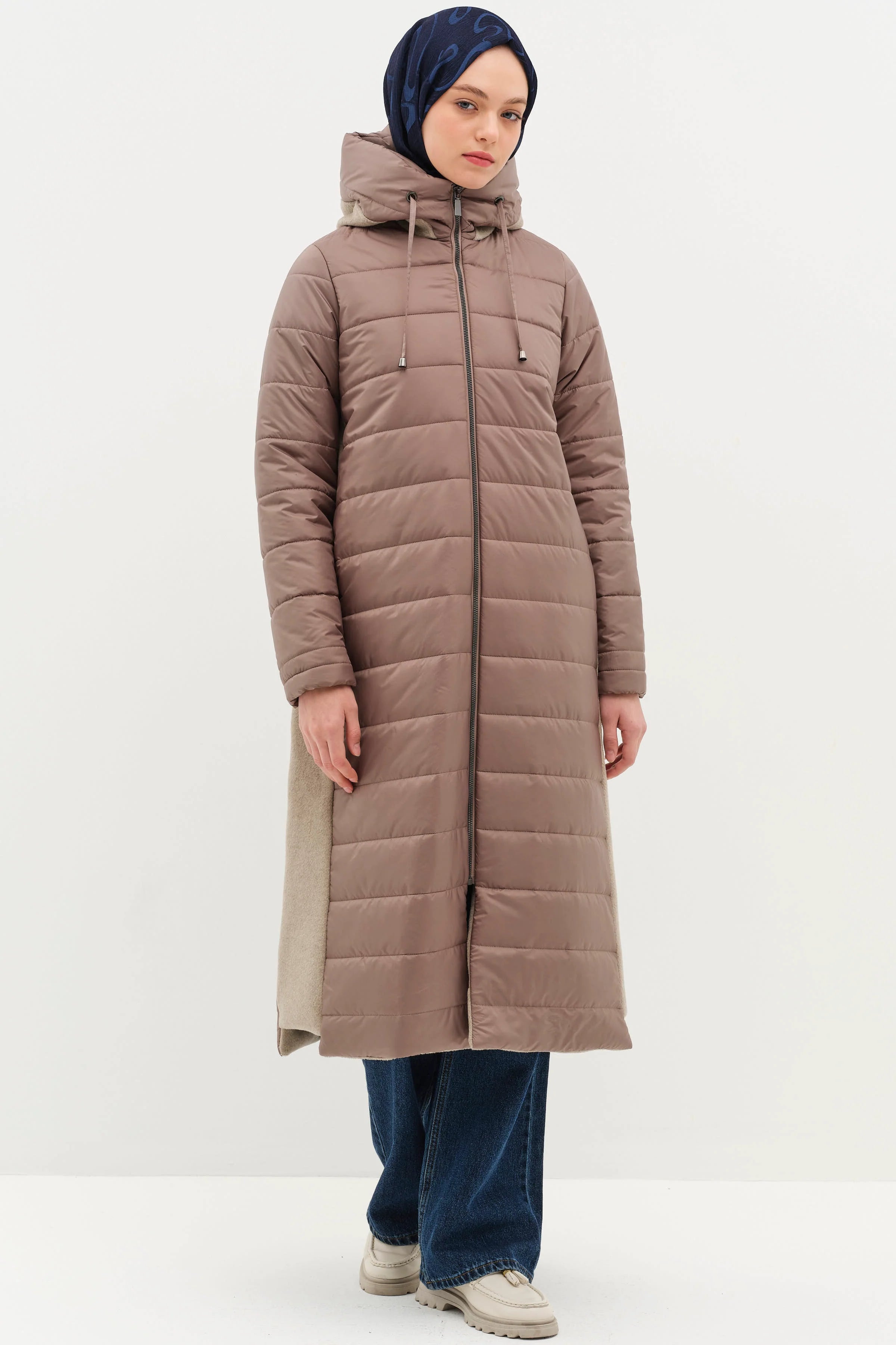 Kapüşonlu Kapitone Kaban - Vizon TUGBA