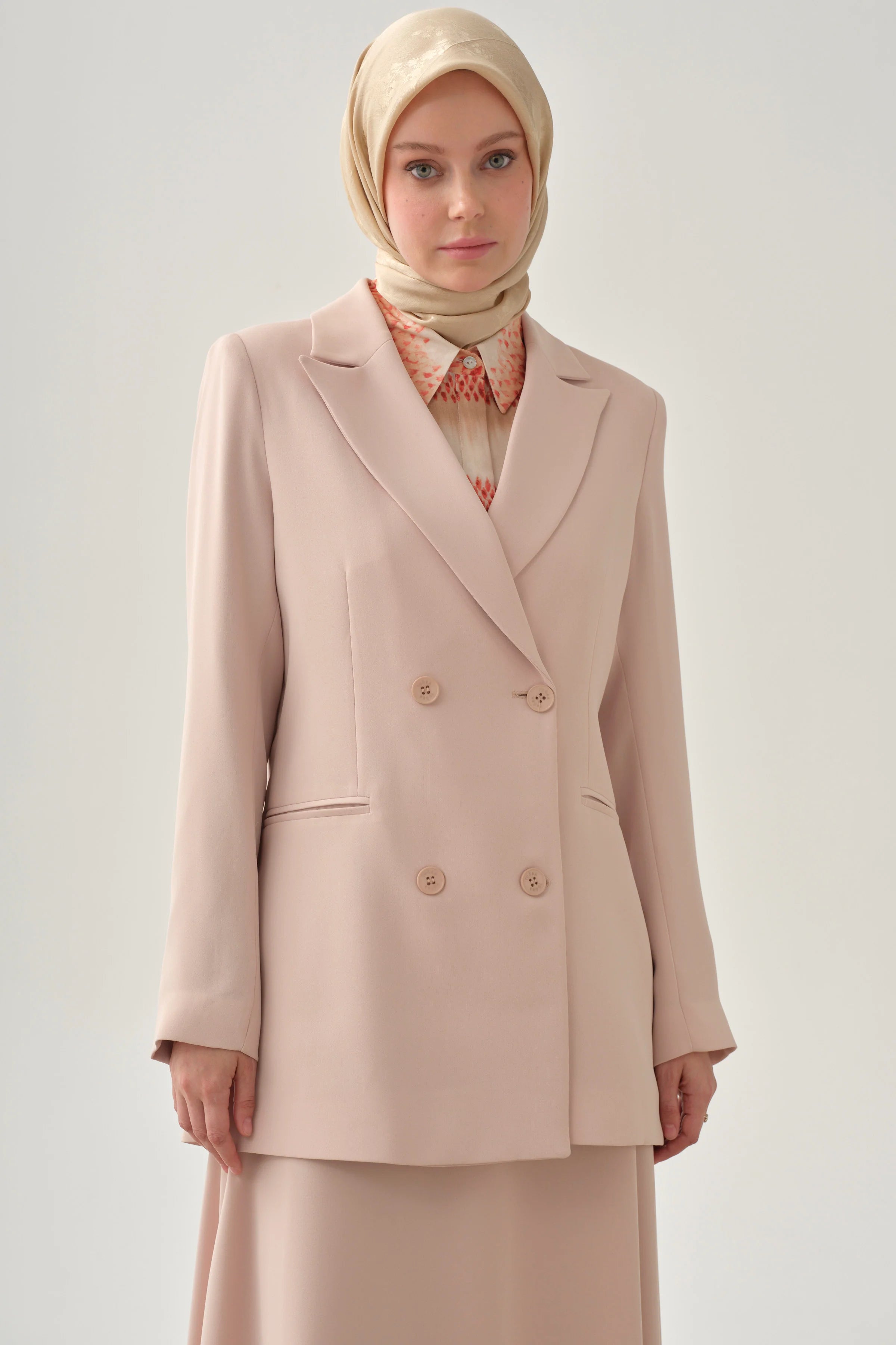 Kruvaze Basic Ceket - Bej TUGBA