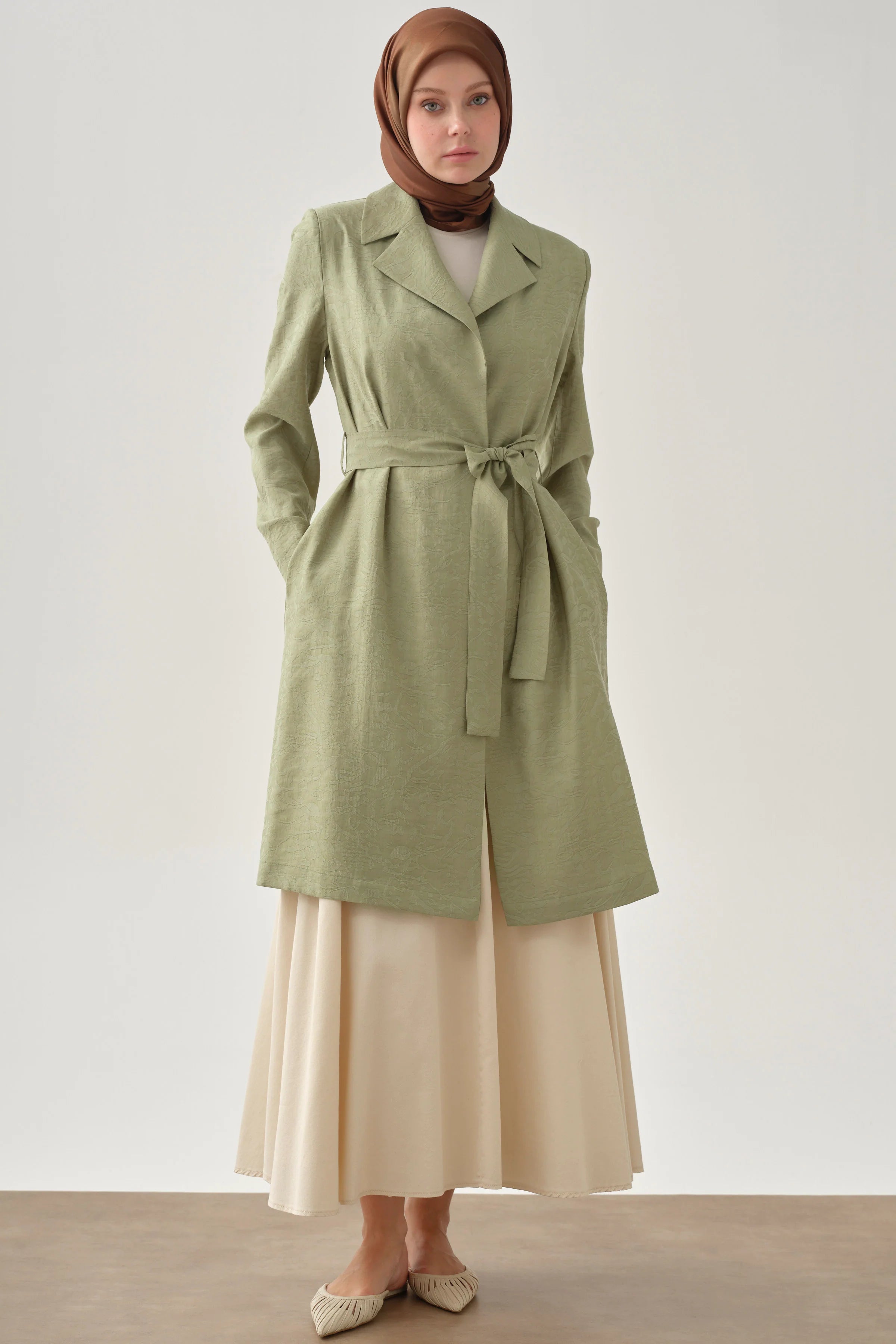 Kuşaklı Jakar Ceket - Mint TUGBA