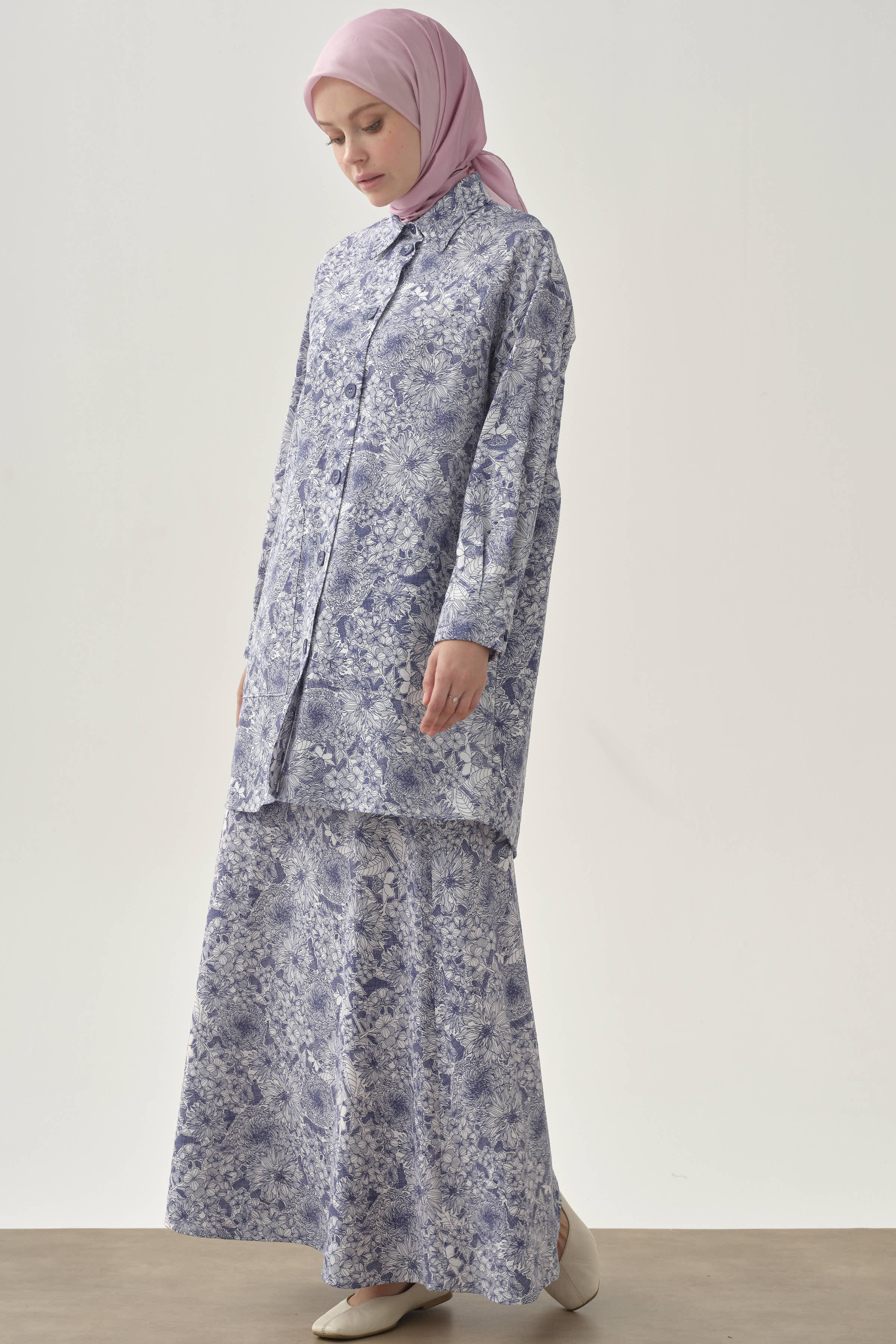 Multi Çiçek Desenli Çan Etek - İndigo TUGBA