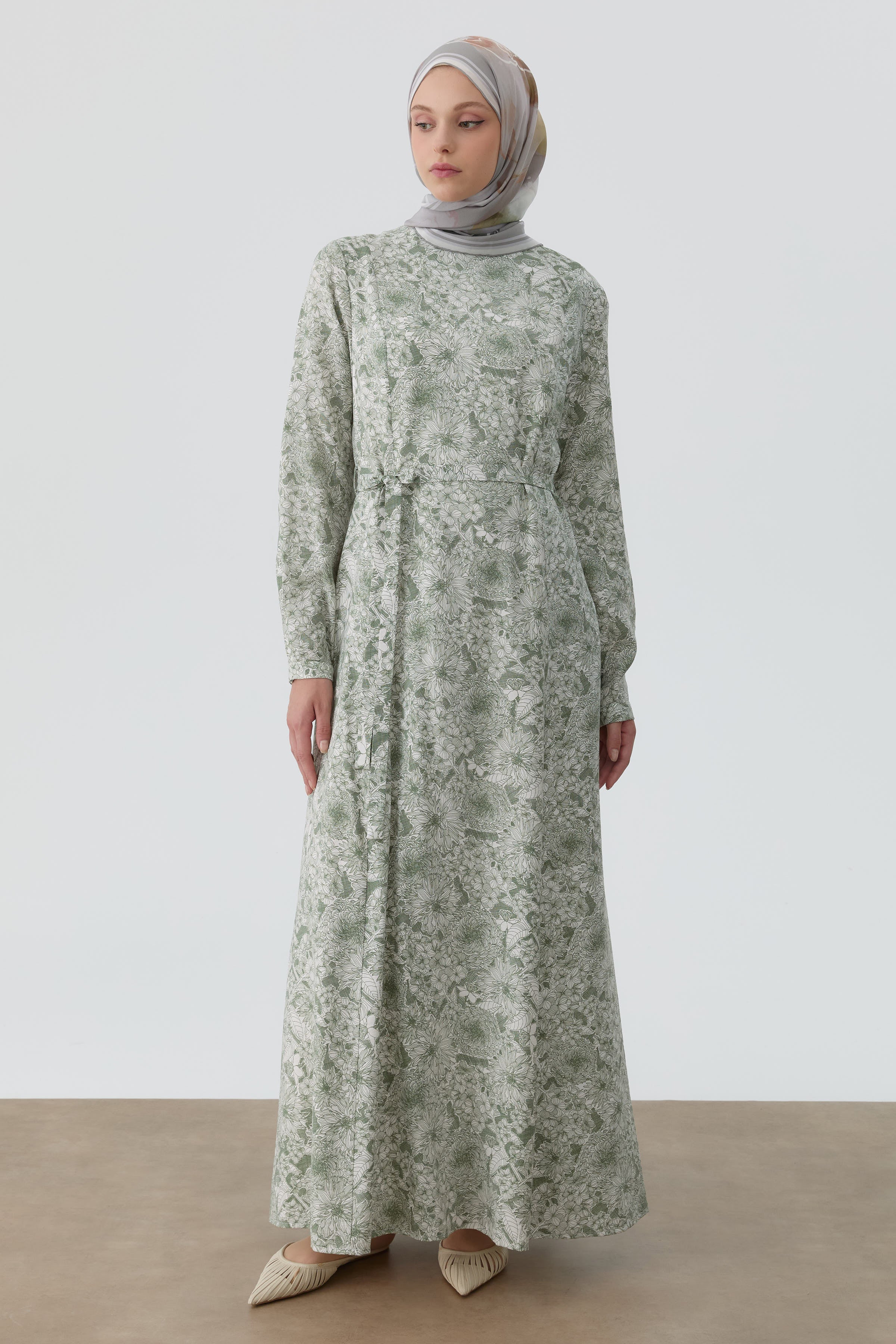 Multi Çiçek Desenli Elbise - Mint TUGBA