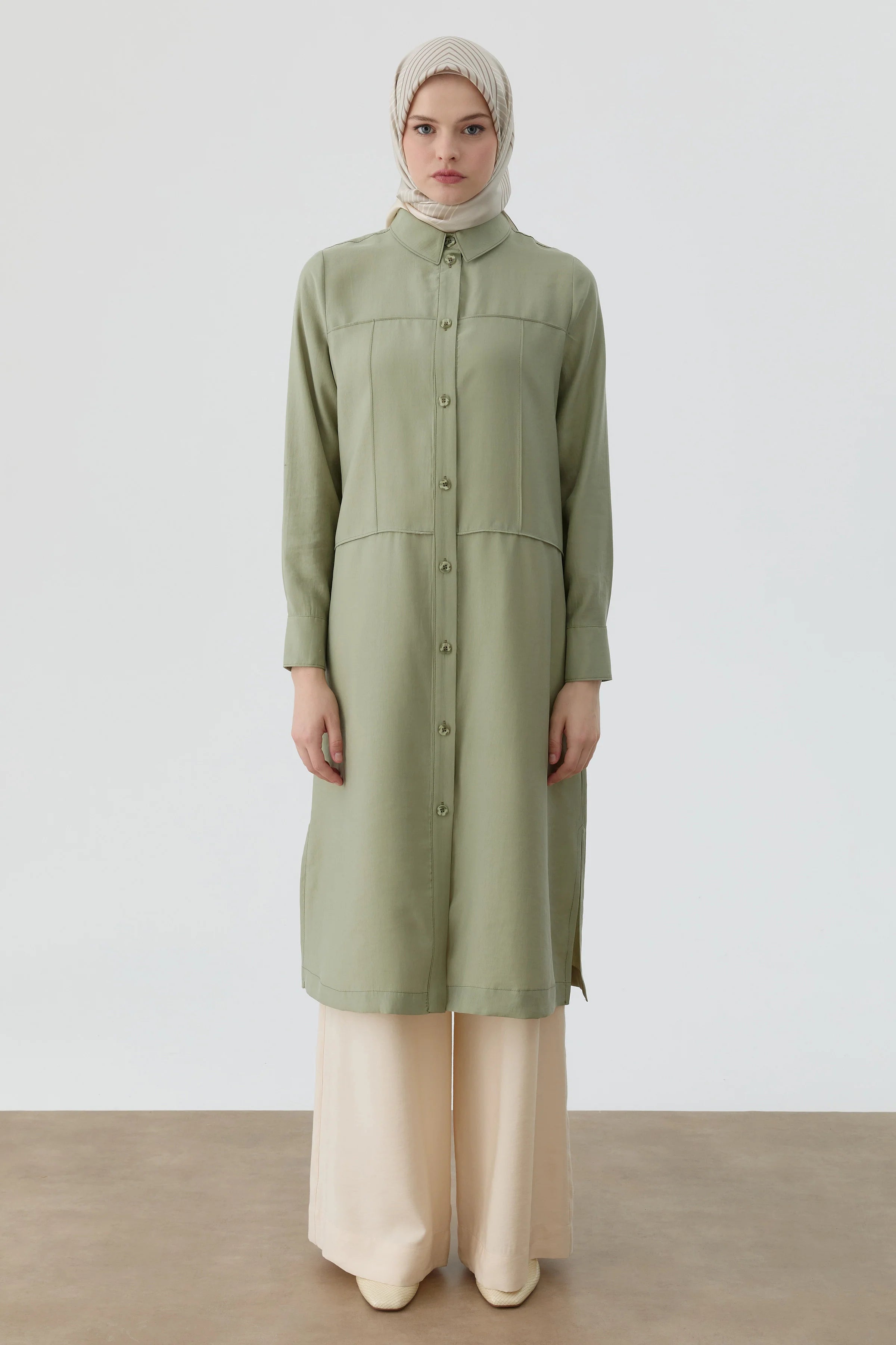 Nervür Kesikli Uzun Tunik - Mint TUGBA